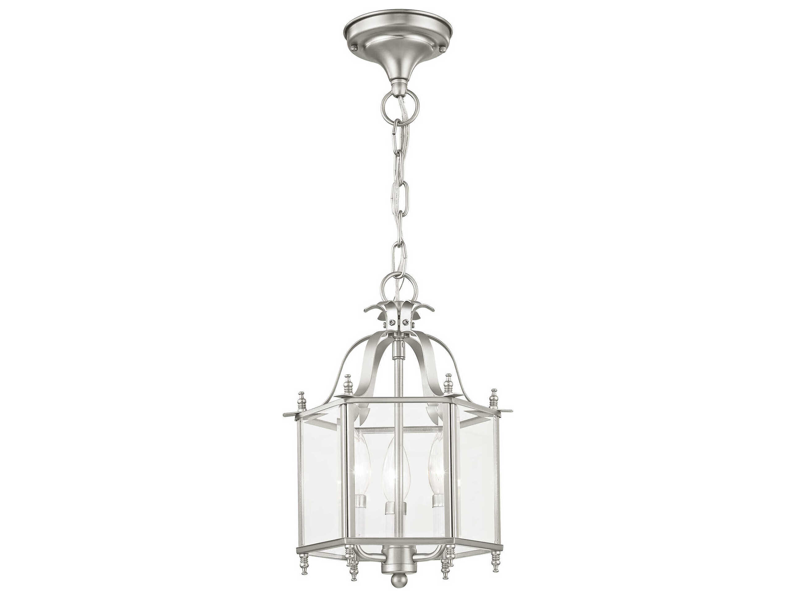 Livex Lighting Livingston 3-Light Brushed Nickel Glass Candelabra Lantern Chandelier