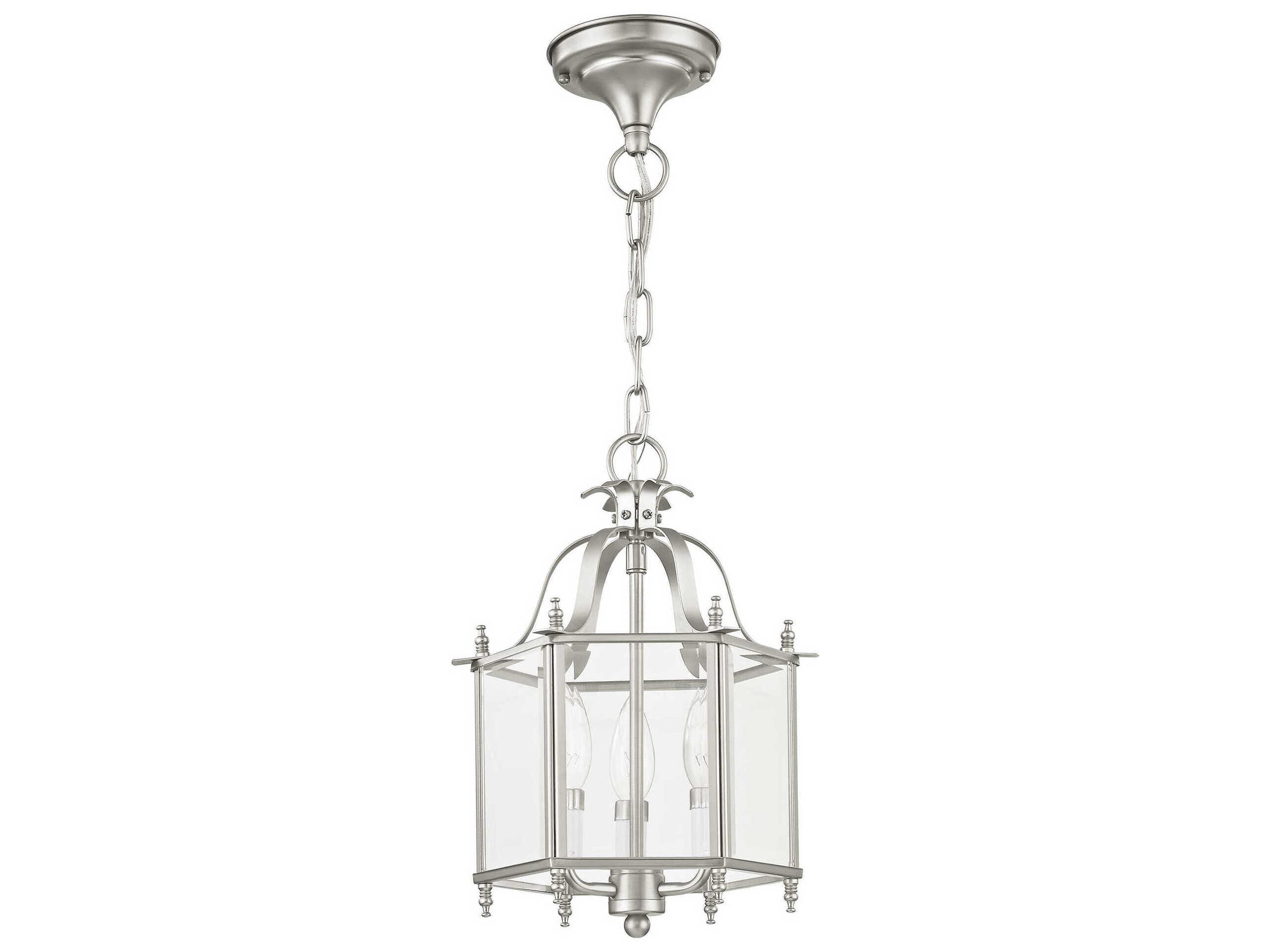 Livex Lighting Livingston 3-Light Brushed Nickel Glass Candelabra Lantern Chandelier