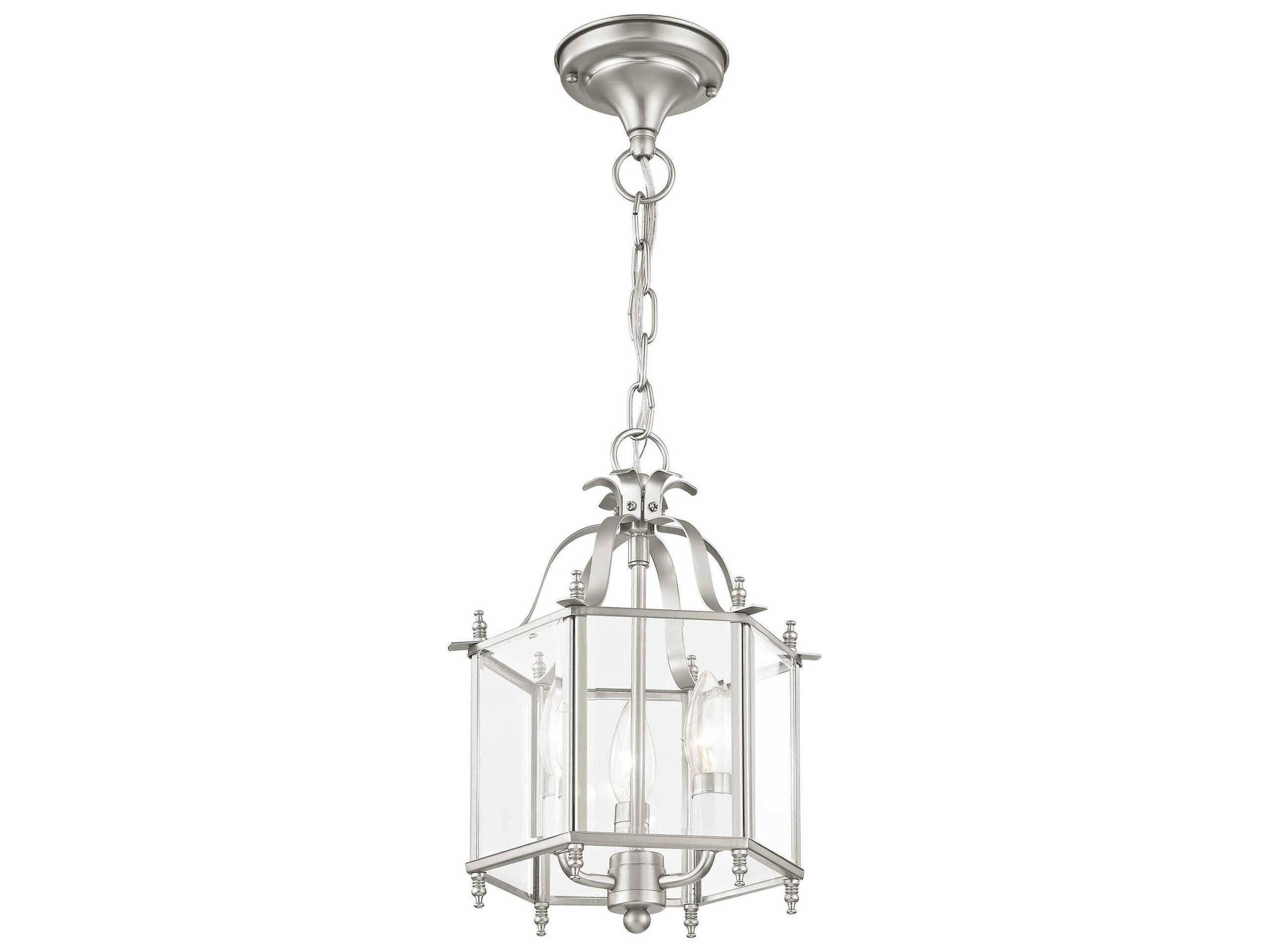 Livex Lighting Livingston 3-Light Brushed Nickel Glass Candelabra Lantern Chandelier