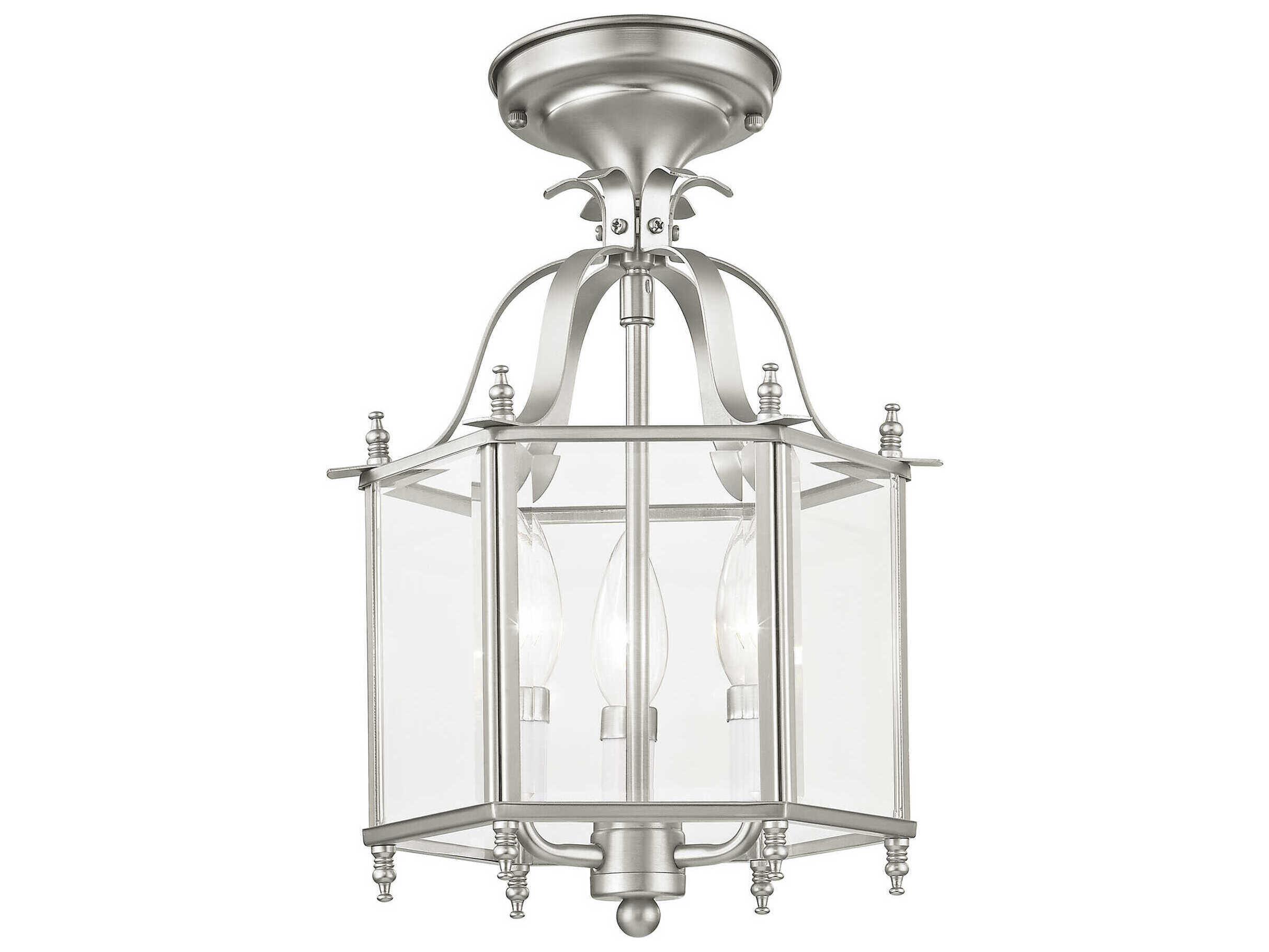 Livex Lighting Livingston 3-Light Brushed Nickel Glass Candelabra Lantern Chandelier