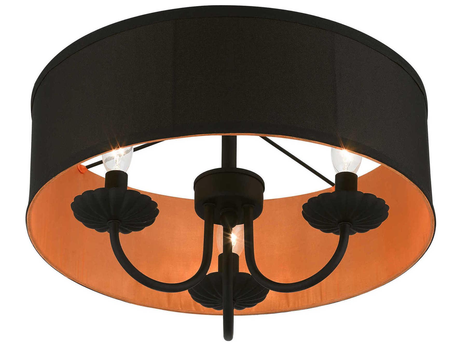 Livex Lighting Winchester 3-Light Black Orange Drum Semi Flush Mount