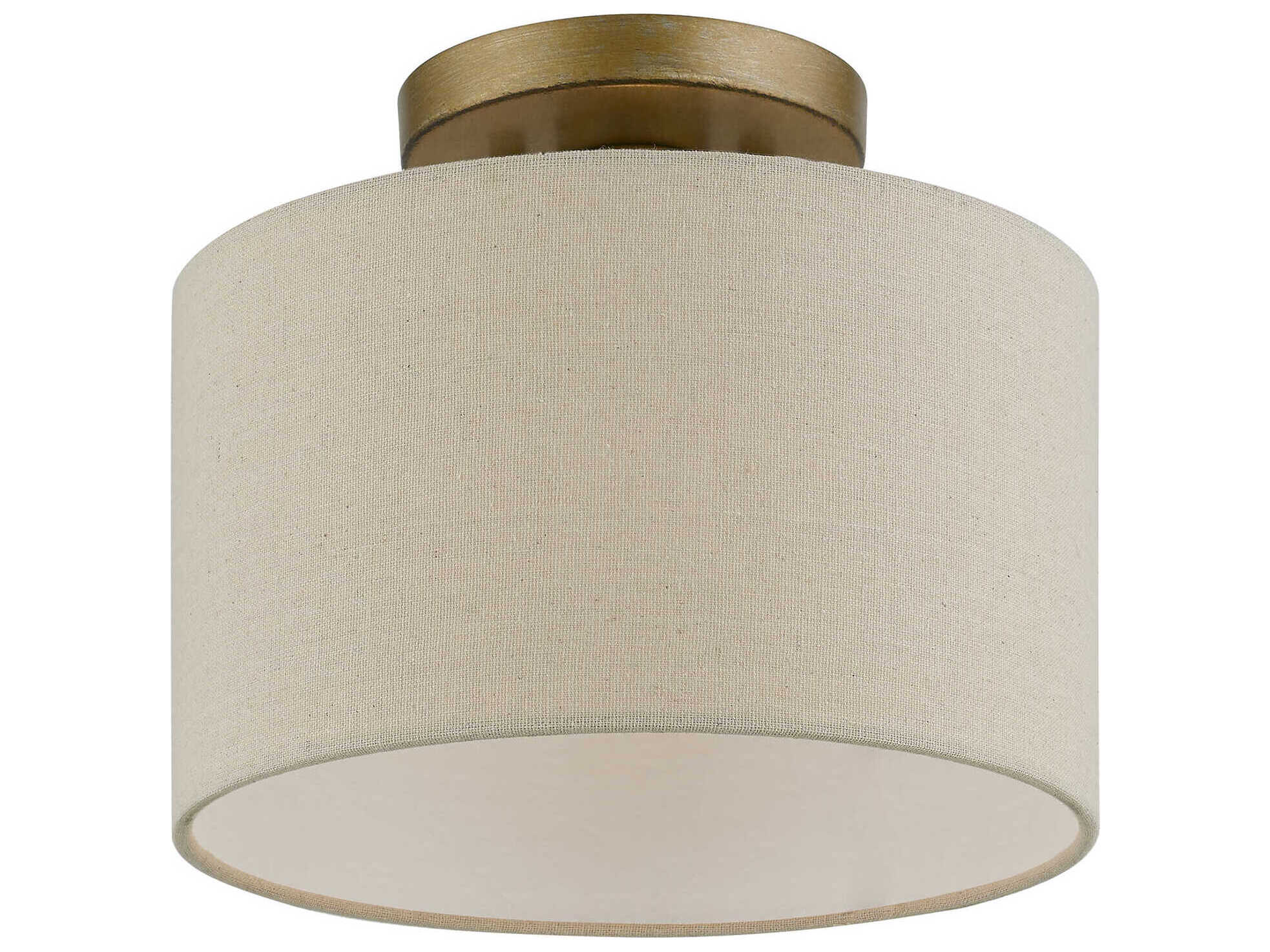 Livex Lighting Burnett 1-Light Antique Gold Leaf White Drum Semi Flush Mount