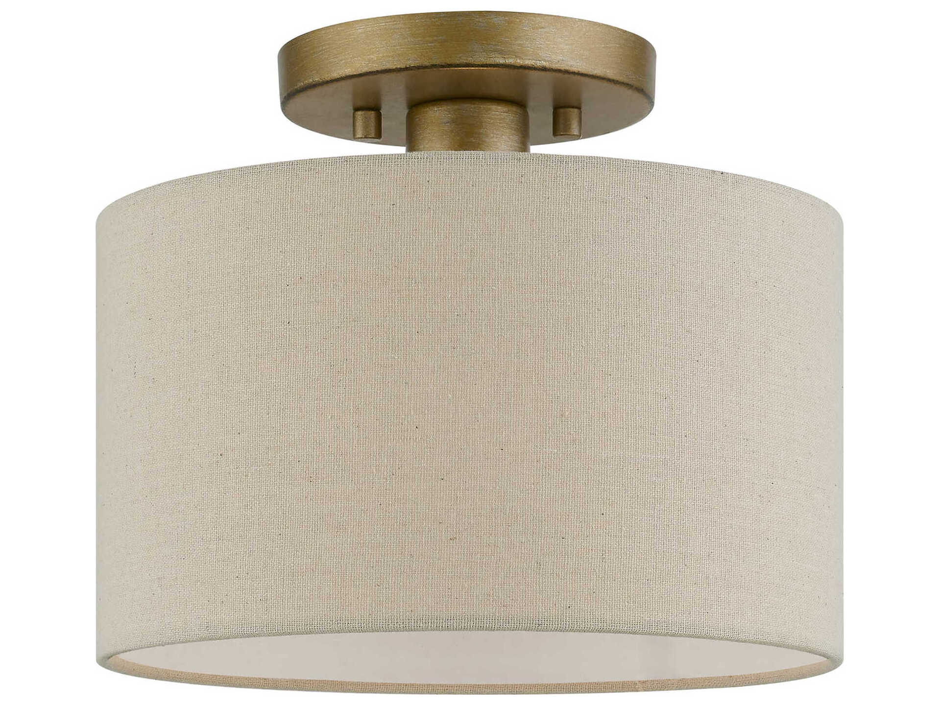 Livex Lighting Burnett 1-Light Antique Gold Leaf White Drum Semi Flush Mount