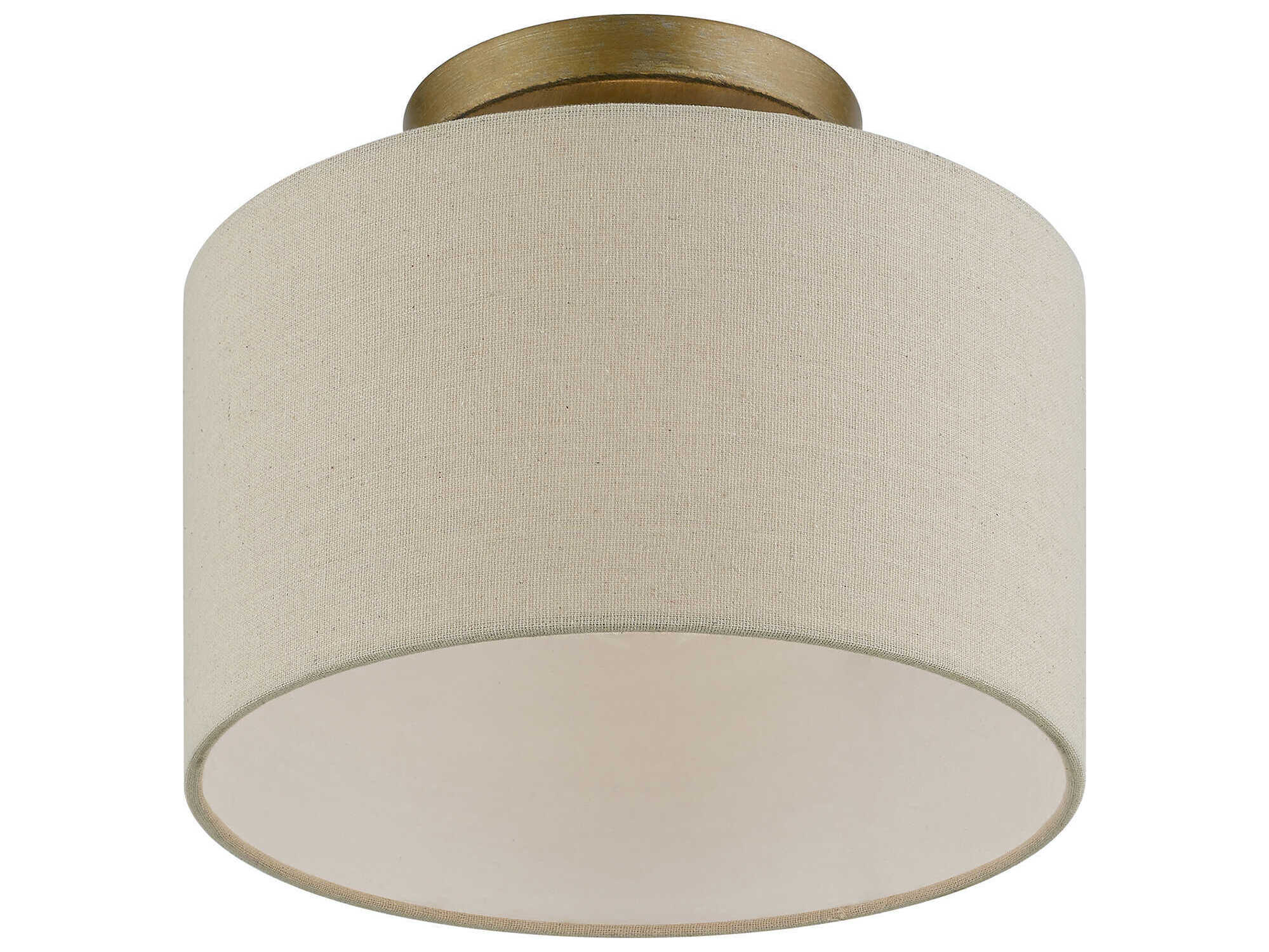 Livex Lighting Burnett 1-Light Antique Gold Leaf White Drum Semi Flush Mount