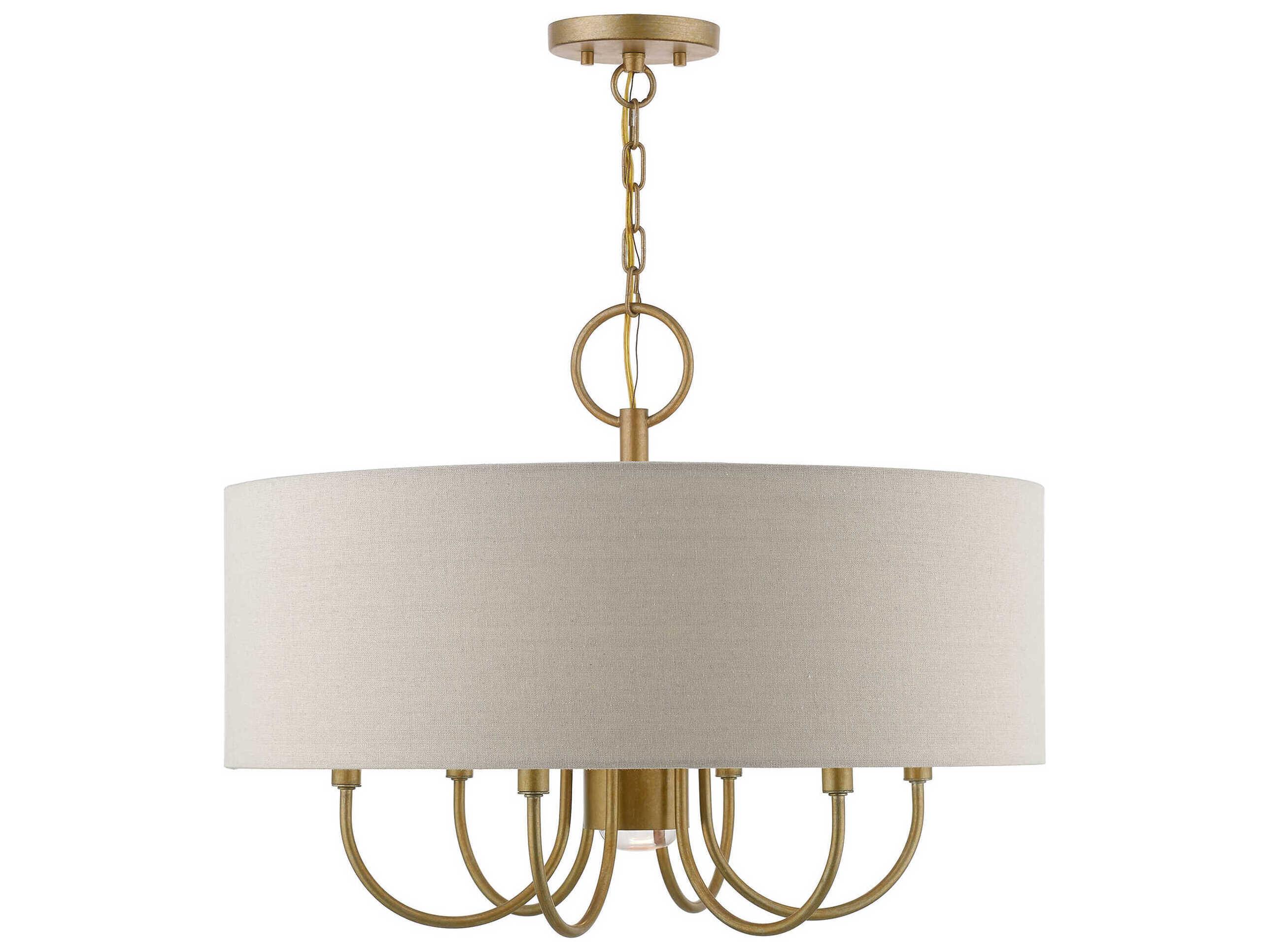 Livex Lighting Burnett 7-Light Antique Gold Leaf White Drum Chandelier