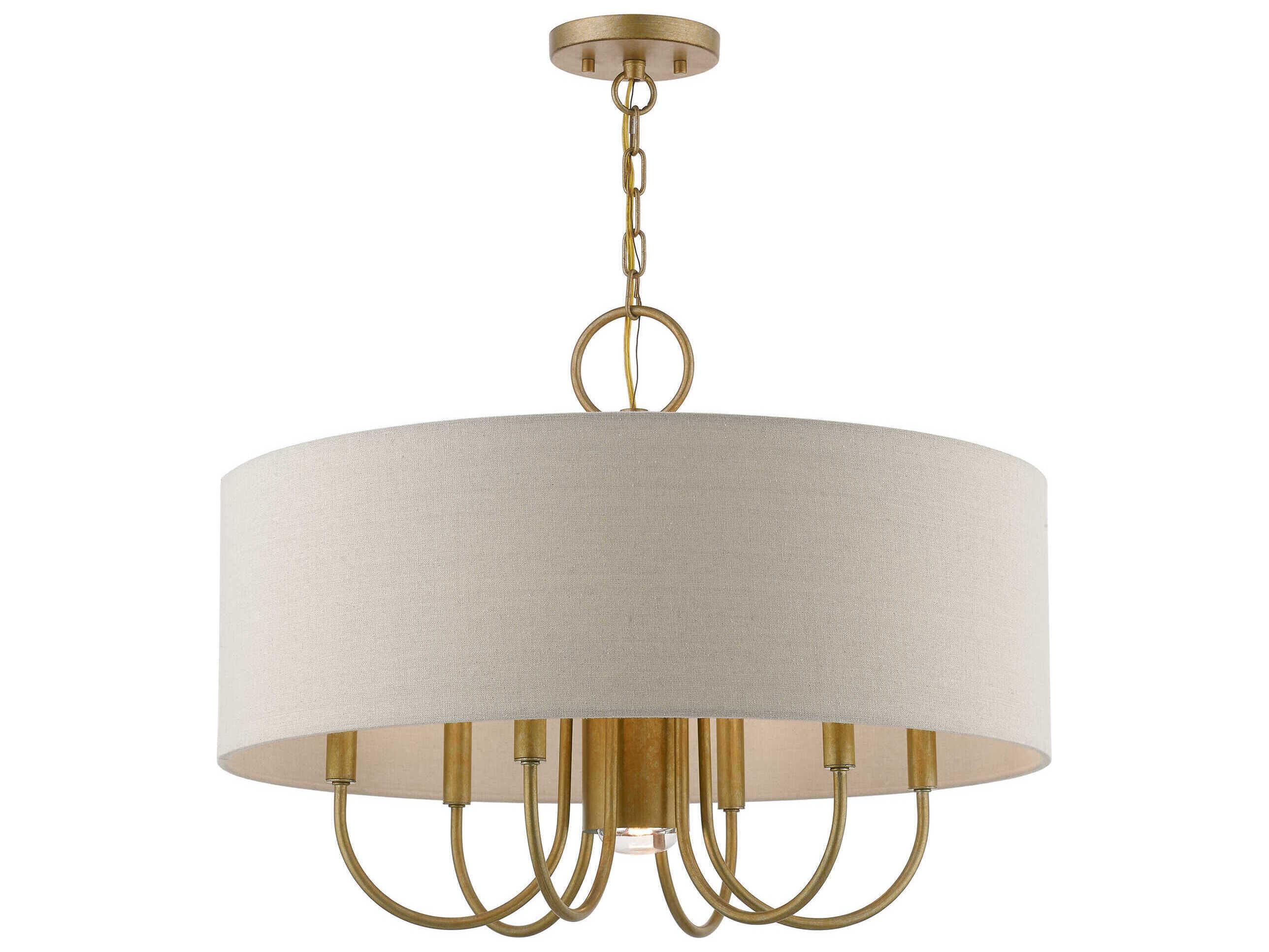Livex Lighting Burnett 7-Light Antique Gold Leaf White Drum Chandelier