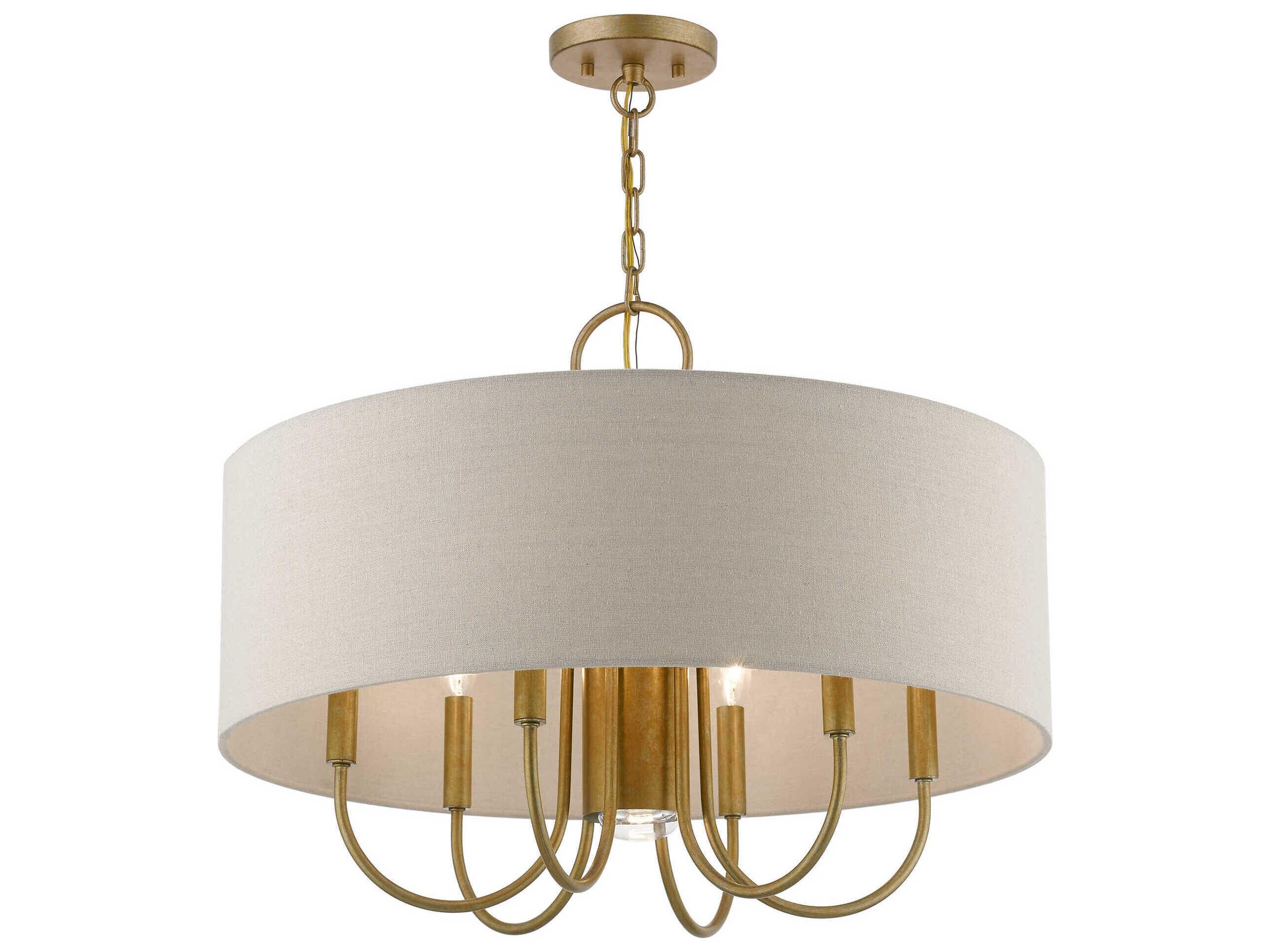 Livex Lighting Burnett 7-Light Antique Gold Leaf White Drum Chandelier