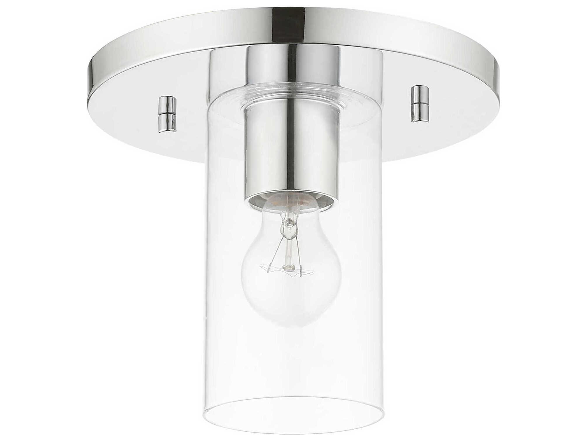 Livex Lighting Zurich 1-Light Polished Chrome Clear Glass Cylinder Geometric Flush Mount