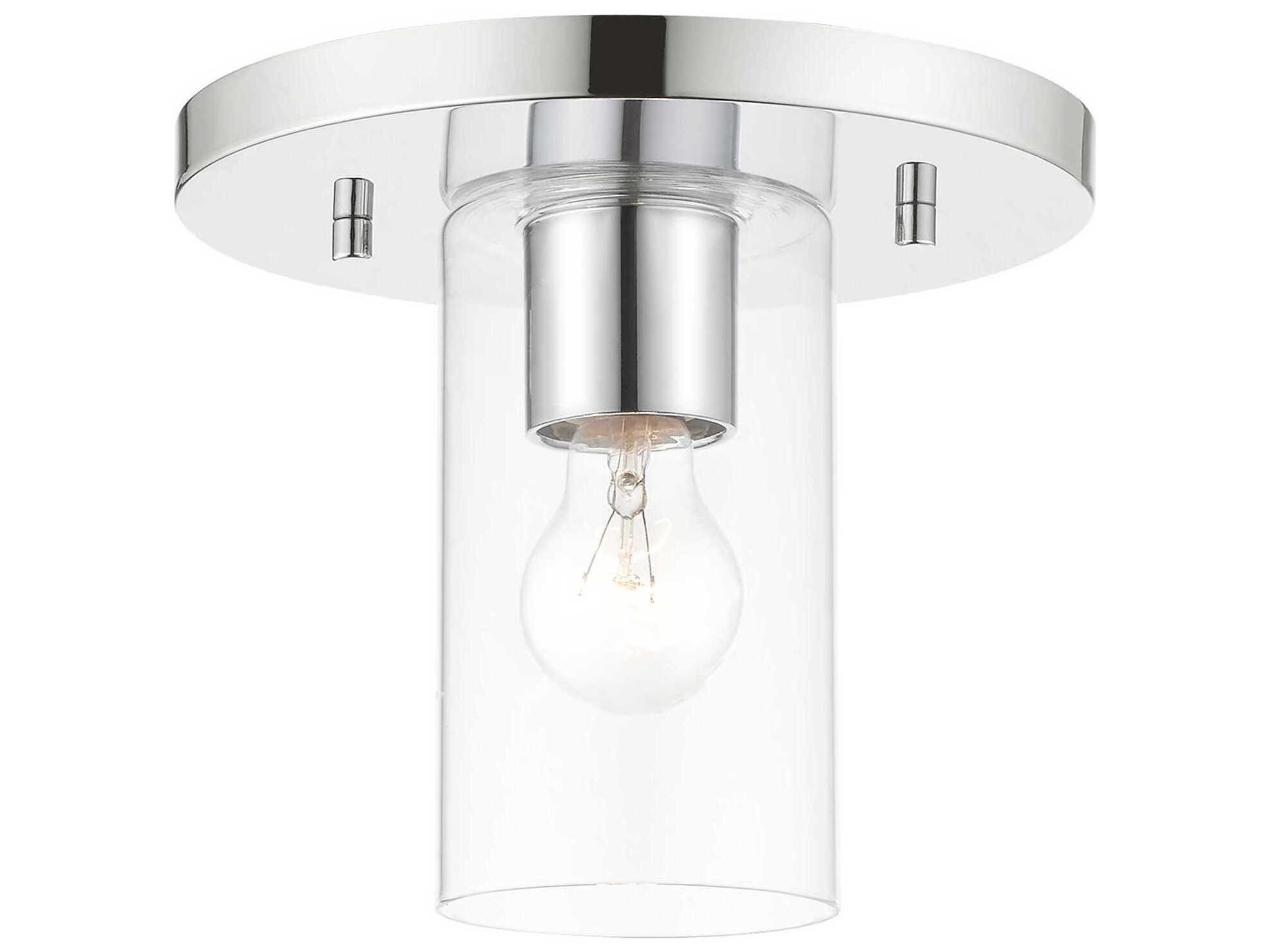 Livex Lighting Zurich 1-Light Polished Chrome Clear Glass Cylinder Geometric Flush Mount