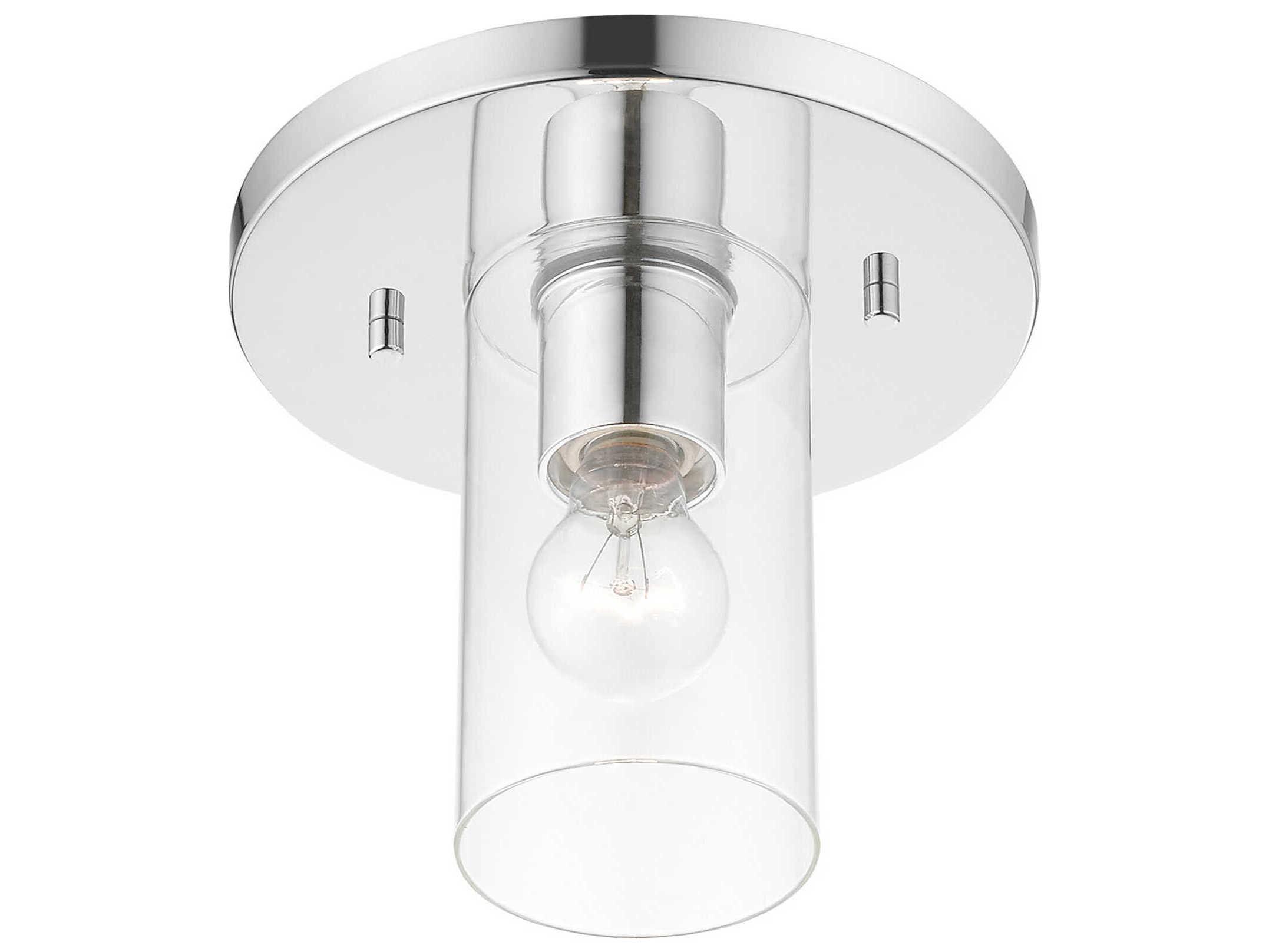 Livex Lighting Zurich 1-Light Polished Chrome Clear Glass Cylinder Geometric Flush Mount