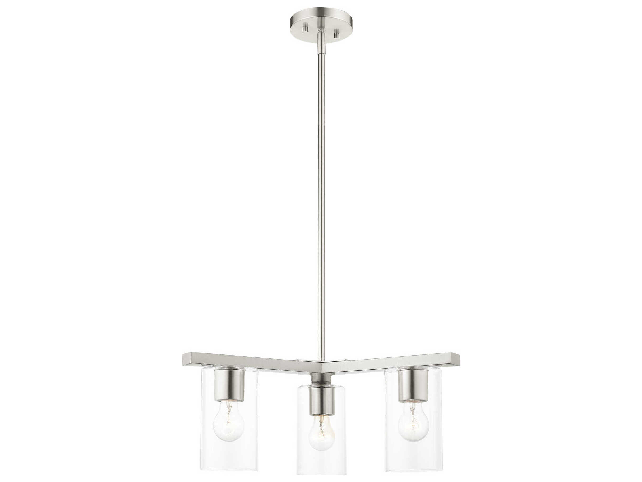 Livex Lighting Zurich 3-Light Brushed Nickel Clear Glass Cylinder Geometric Chandelier
