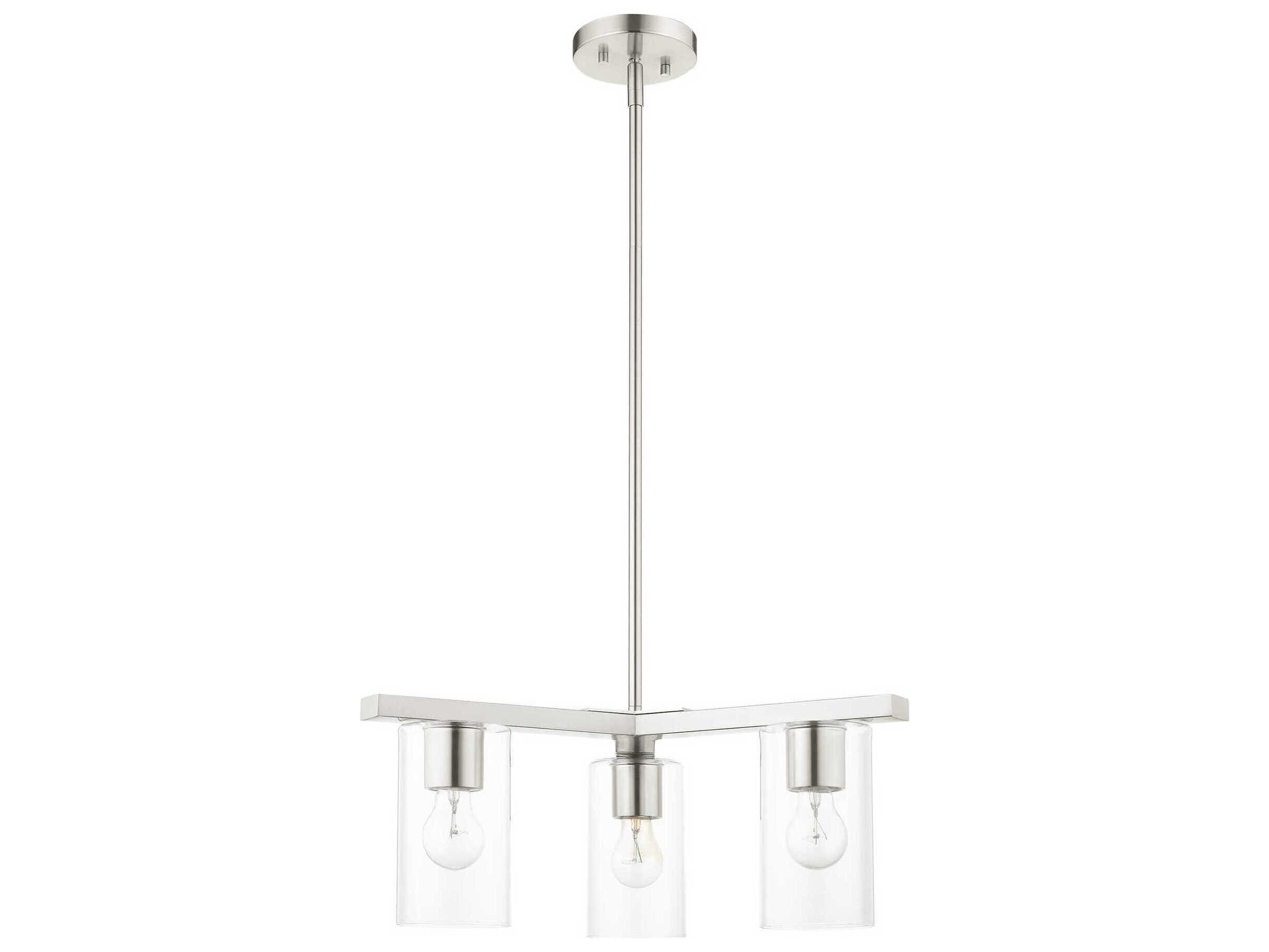 Livex Lighting Zurich 3-Light Brushed Nickel Clear Glass Cylinder Geometric Chandelier