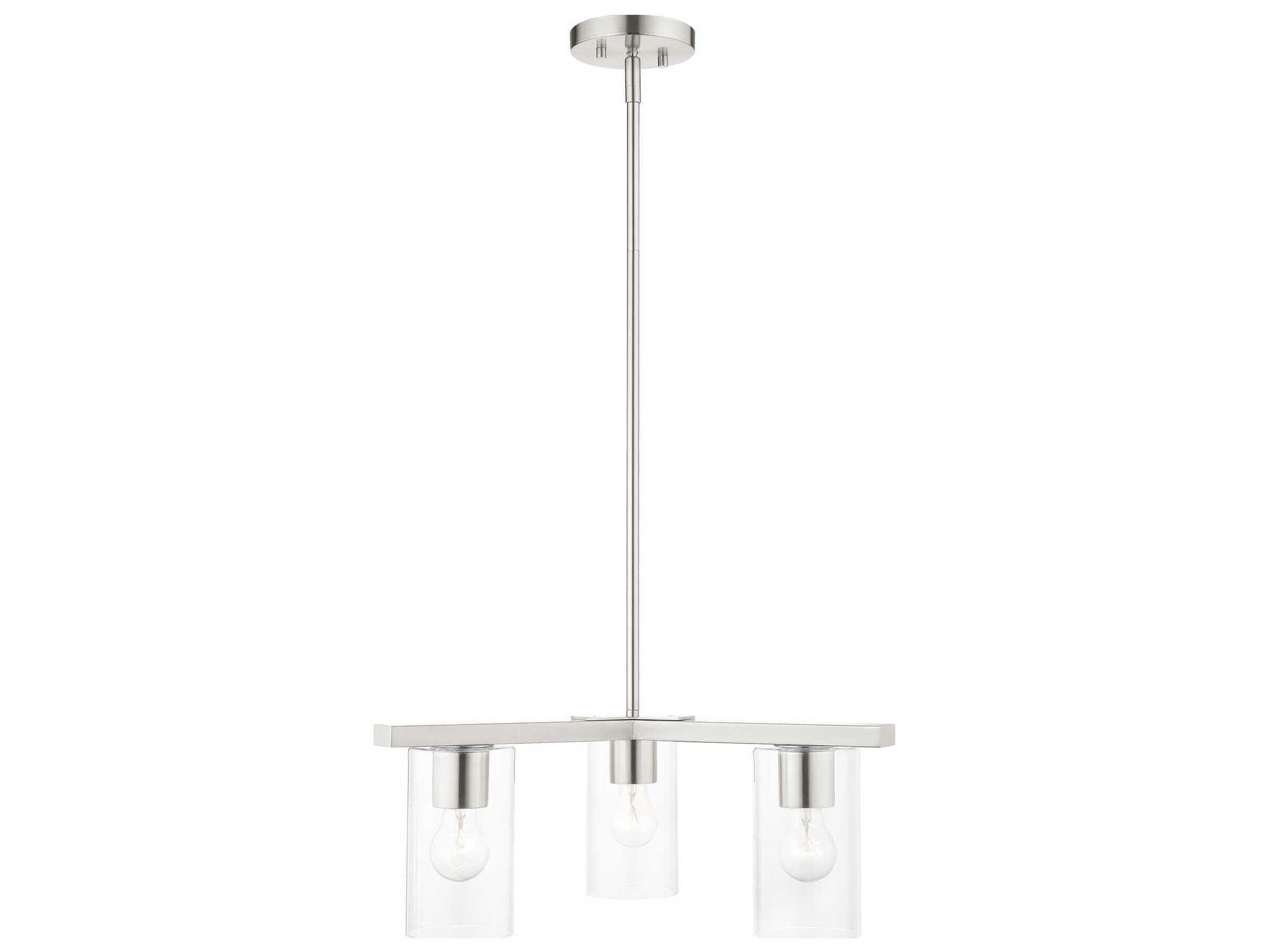 Livex Lighting Zurich 3-Light Brushed Nickel Clear Glass Cylinder Geometric Chandelier