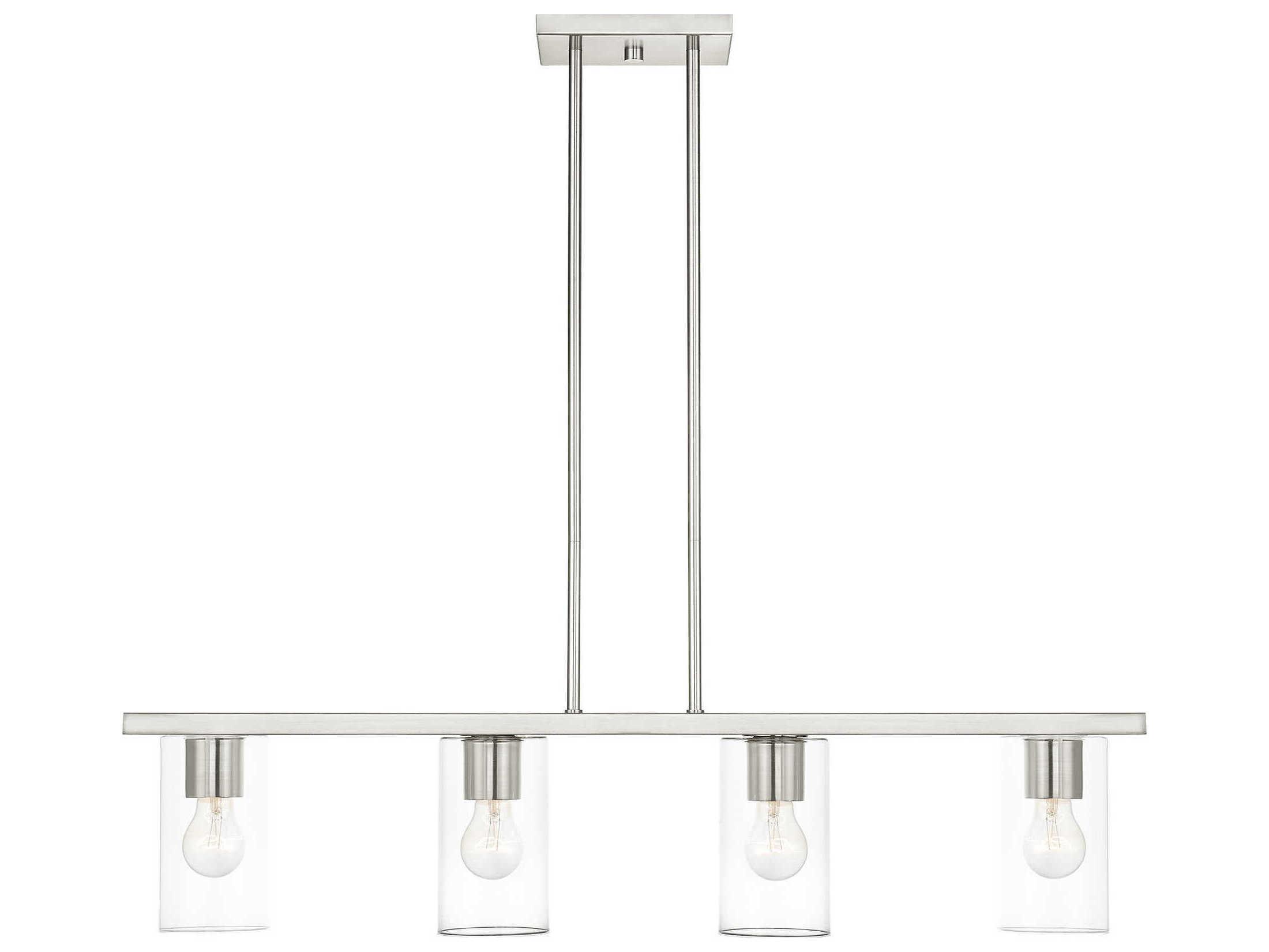 Livex Lighting Zurich 4-Light Brushed Nickel Clear Glass Cylinder Island Pendant