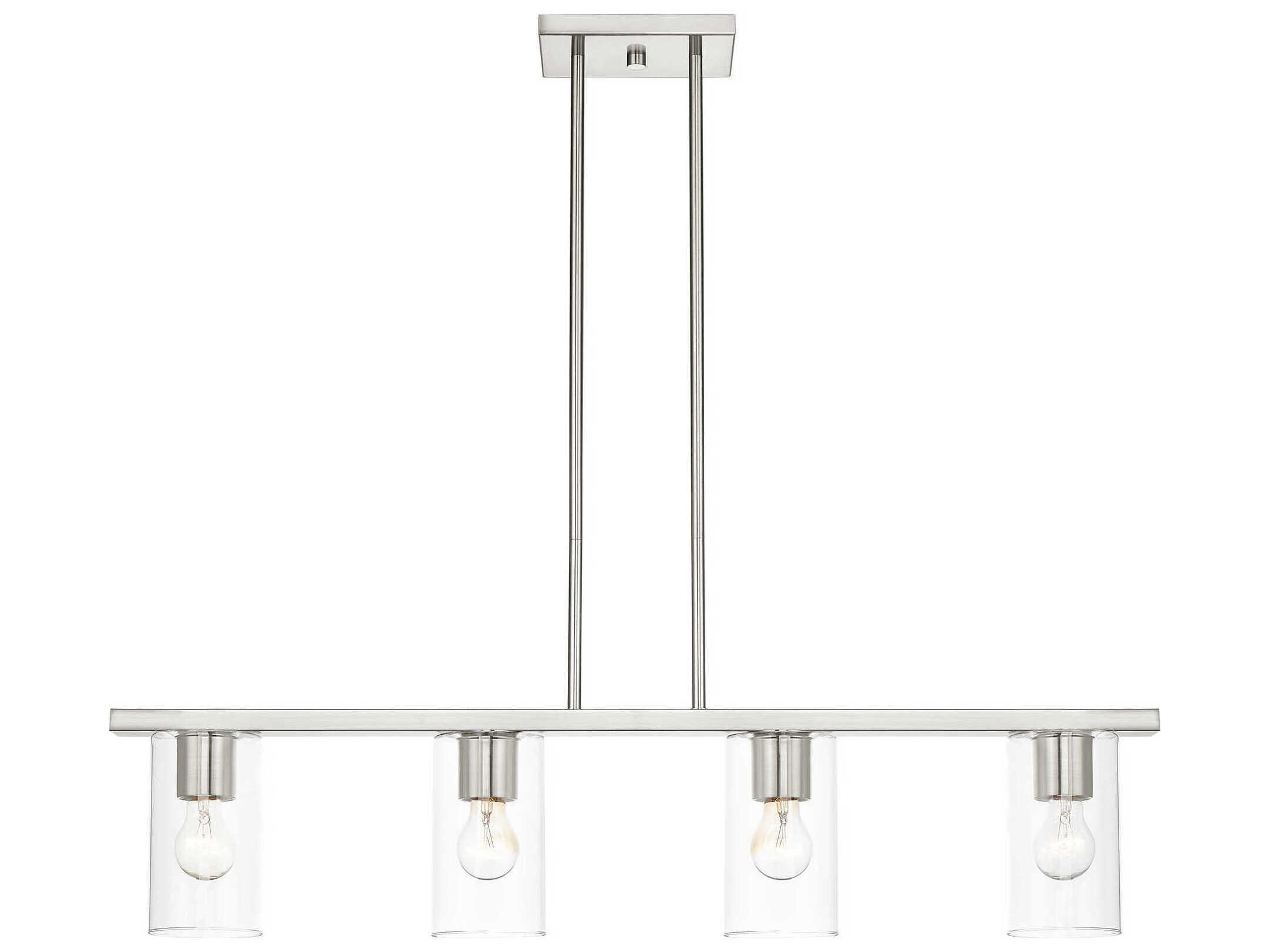 Livex Lighting Zurich 4-Light Brushed Nickel Clear Glass Cylinder Island Pendant
