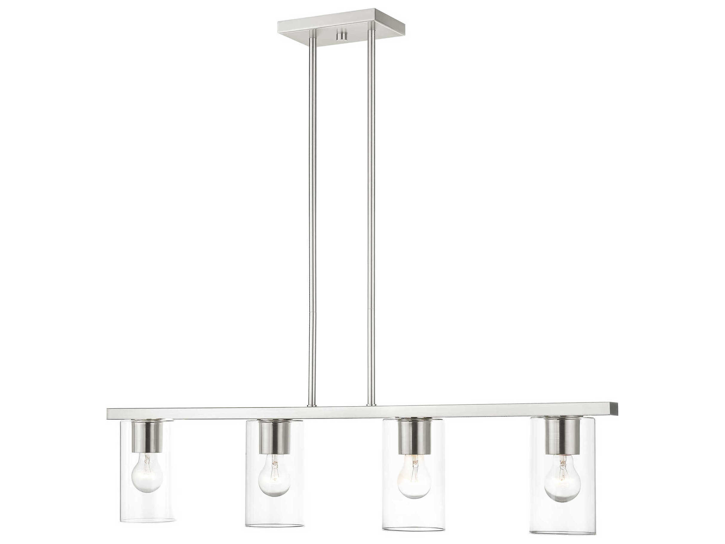 Livex Lighting Zurich 4-Light Brushed Nickel Clear Glass Cylinder Island Pendant