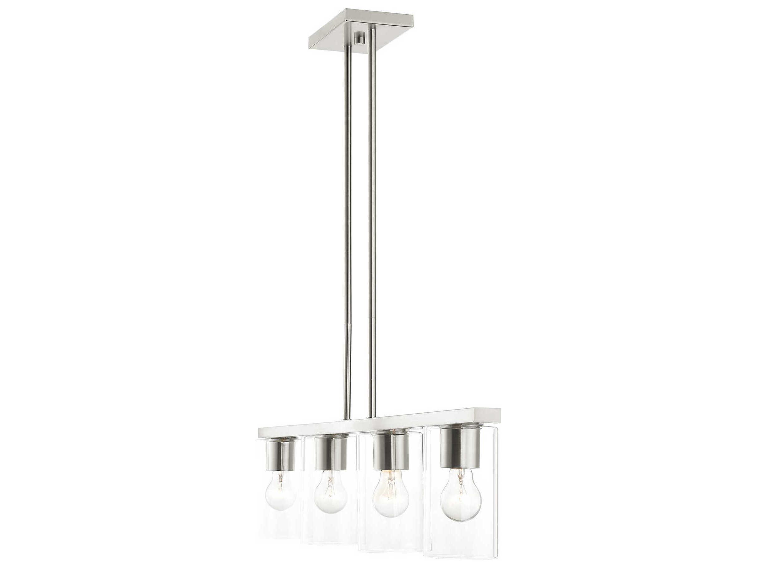 Livex Lighting Zurich 4-Light Brushed Nickel Clear Glass Cylinder Island Pendant