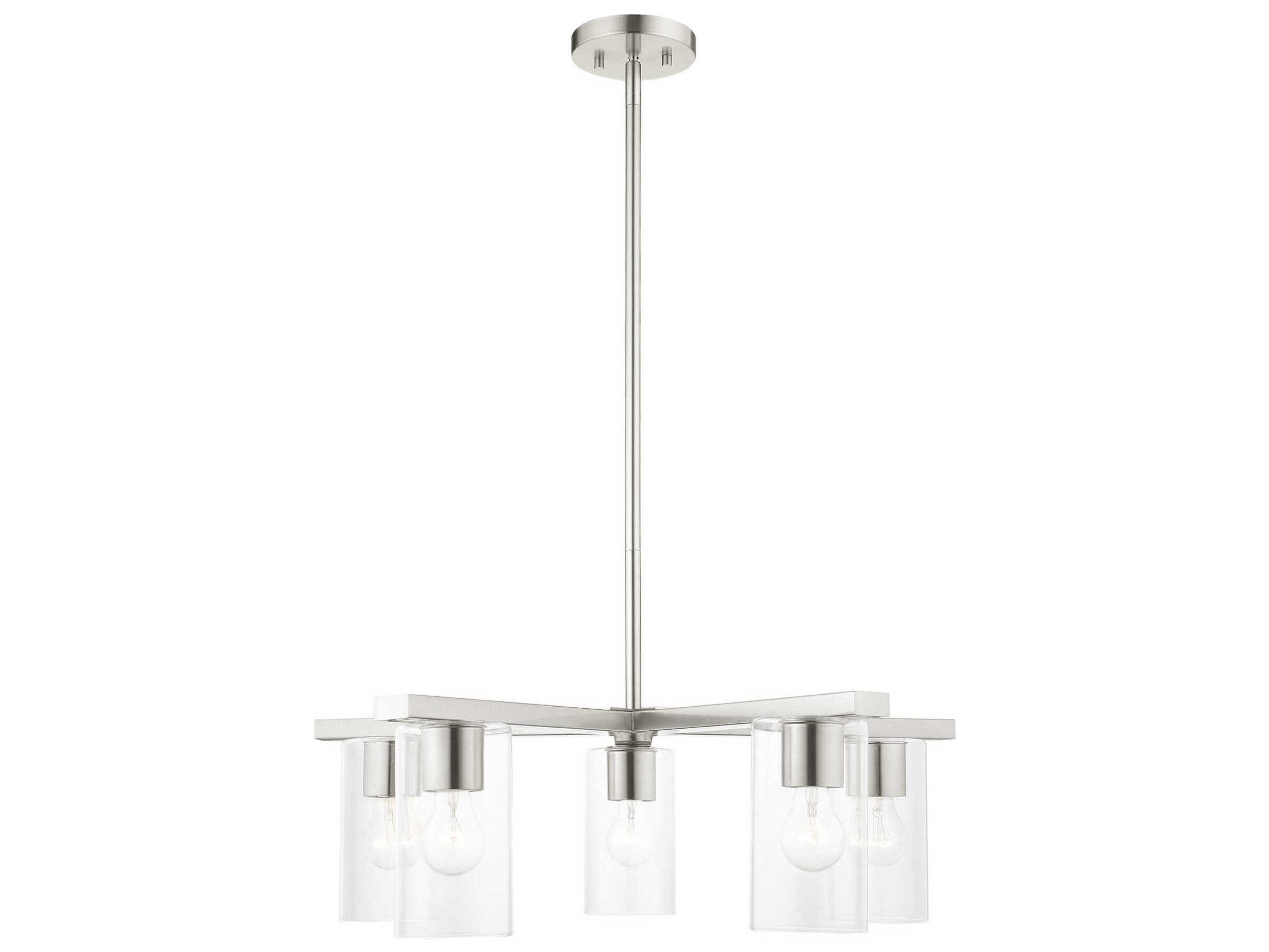 Livex Lighting Zurich 5-Light Brushed Nickel Clear Glass Cylinder Geometric Chandelier