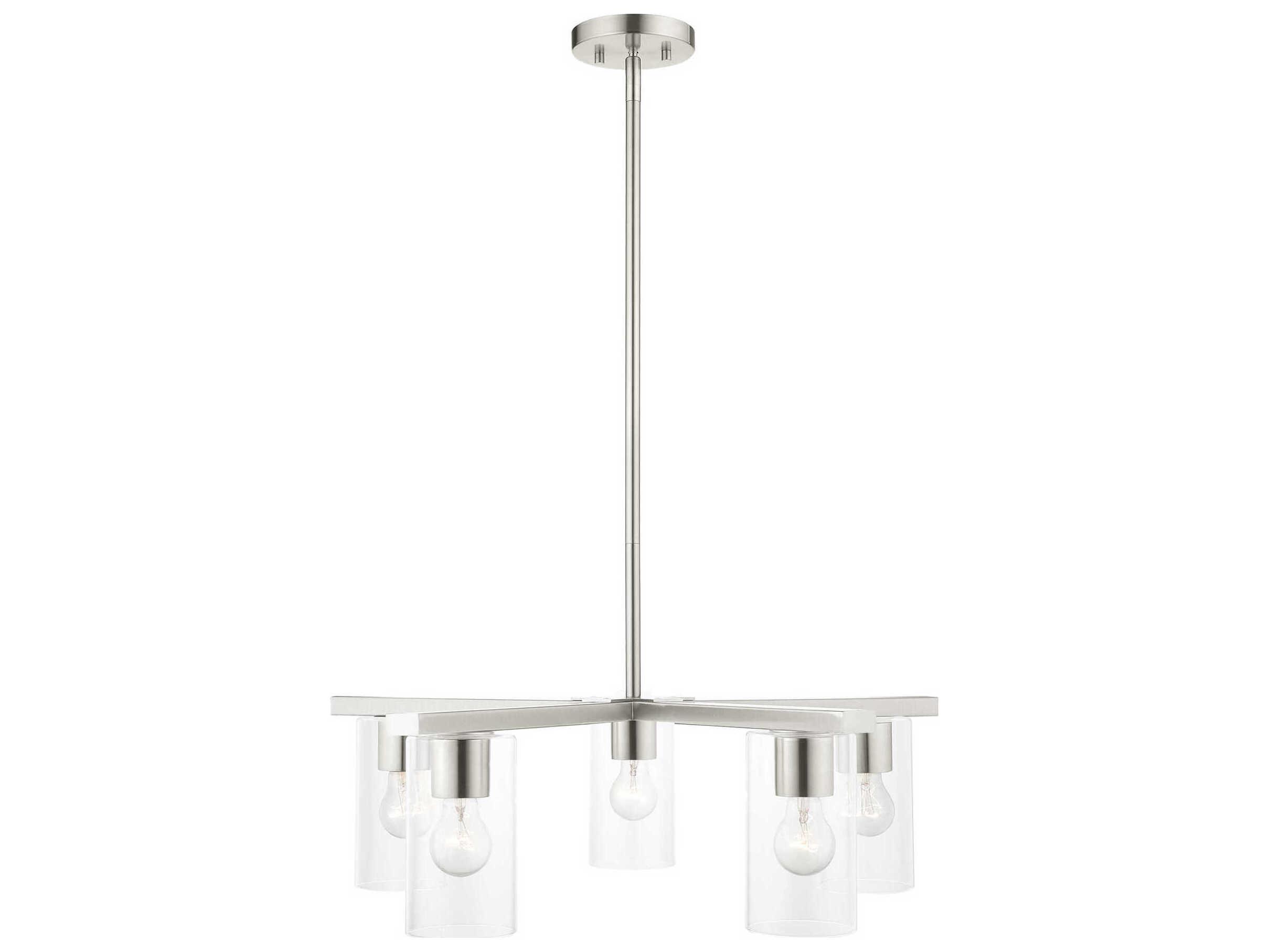 Livex Lighting Zurich 5-Light Brushed Nickel Clear Glass Cylinder Geometric Chandelier