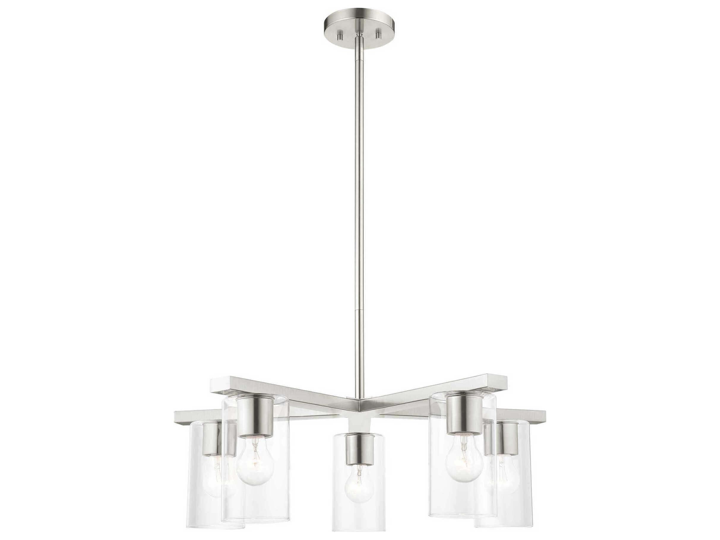 Livex Lighting Zurich 5-Light Brushed Nickel Clear Glass Cylinder Geometric Chandelier