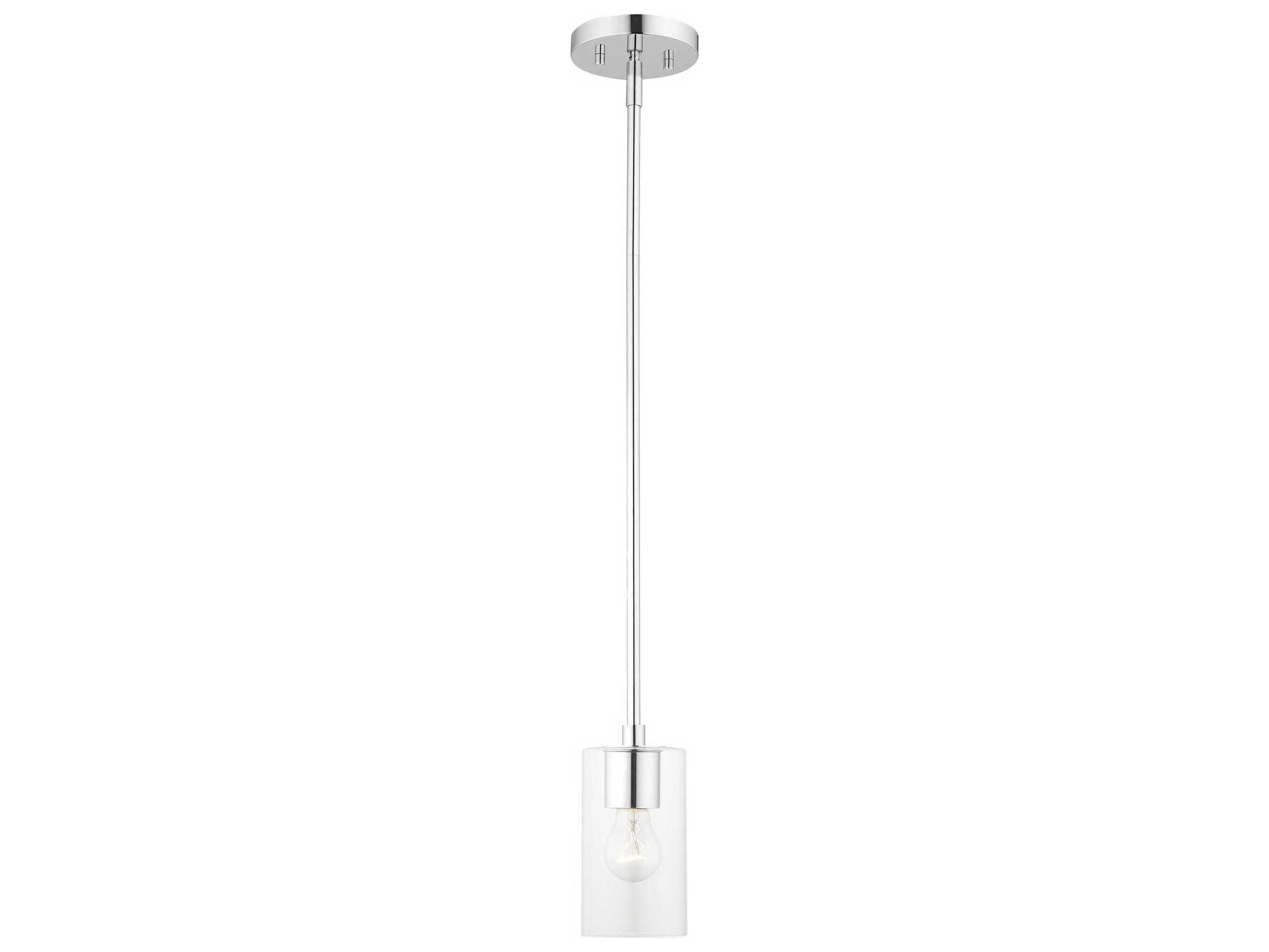 Livex Lighting Zurich 1-Light Polished Chrome Clear Glass Cylinder Geometric Mini Pendant