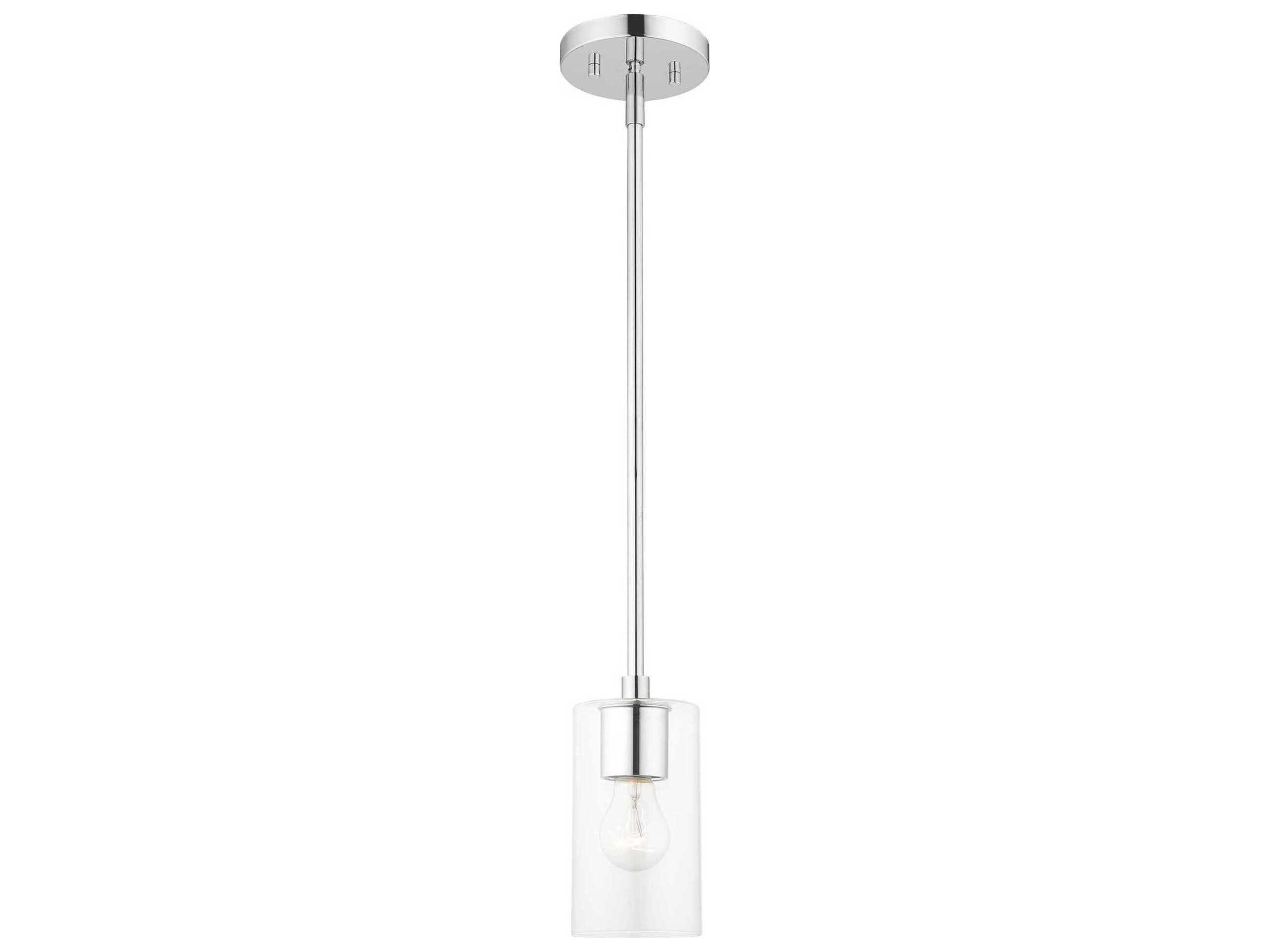 Livex Lighting Zurich 1-Light Polished Chrome Clear Glass Cylinder Geometric Mini Pendant