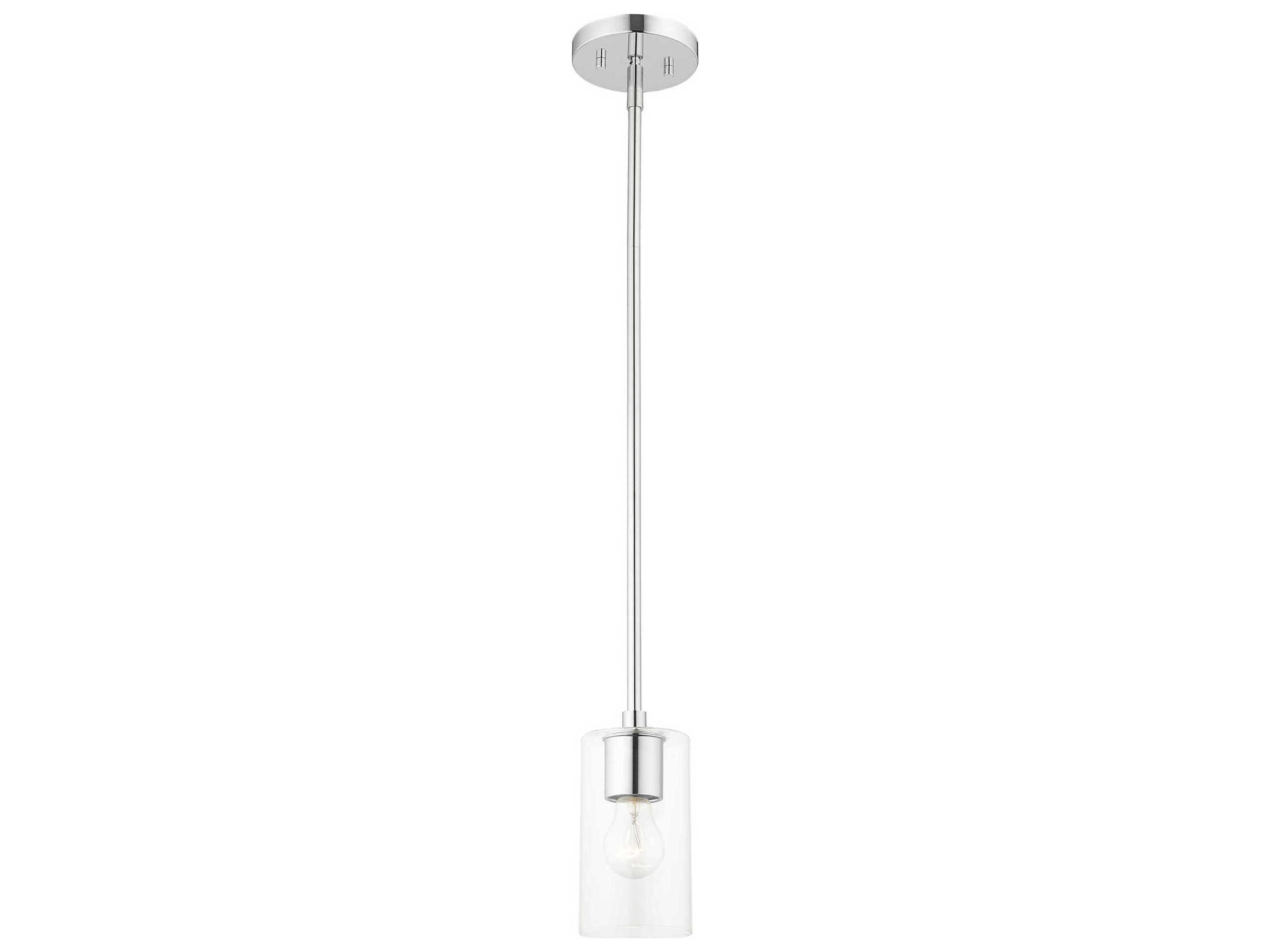 Livex Lighting Zurich 1-Light Polished Chrome Clear Glass Cylinder Geometric Mini Pendant