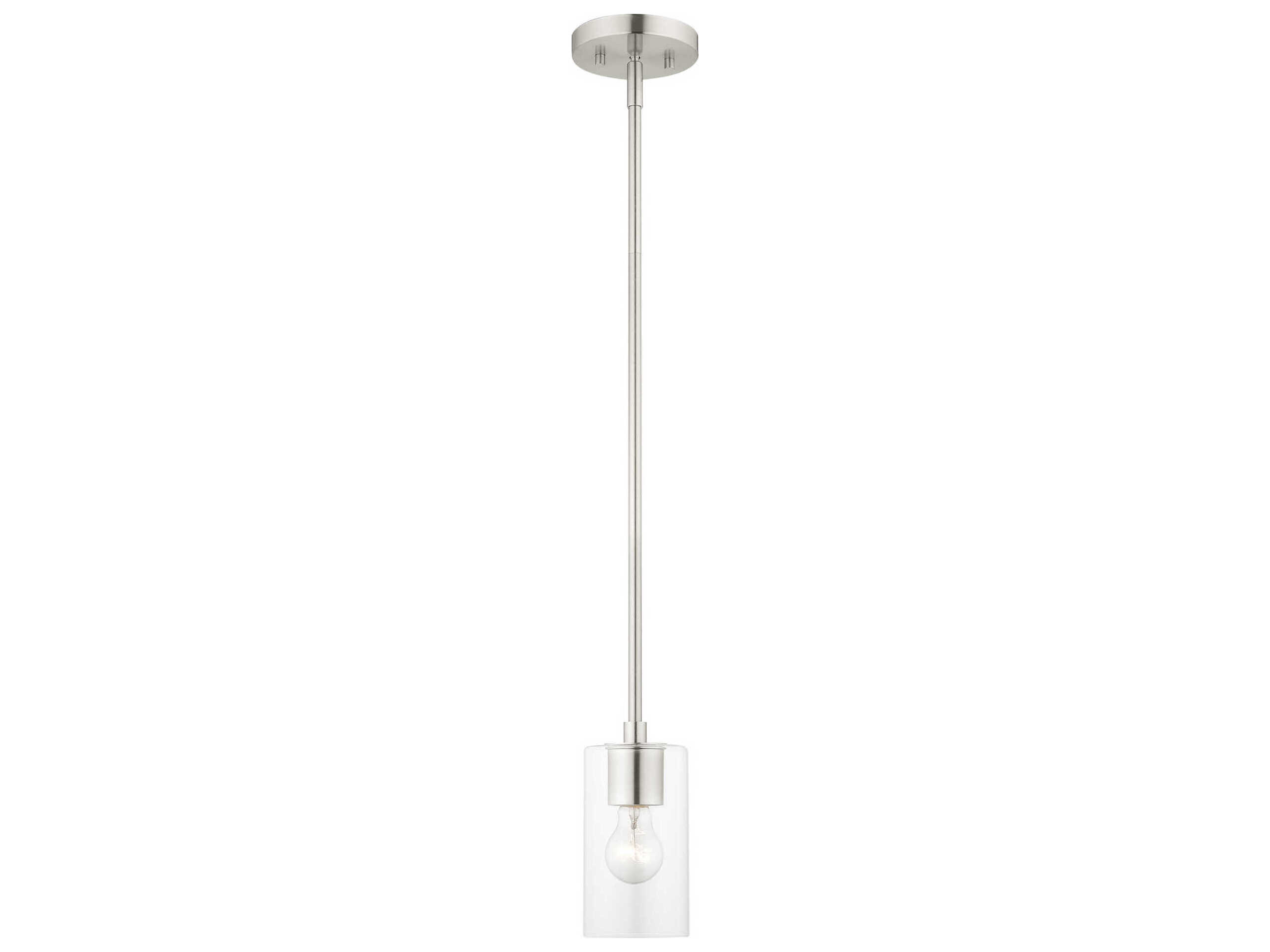 Livex Lighting Zurich 1-Light Brushed Nickel Glass Cylinder Geometric Mini Pendant