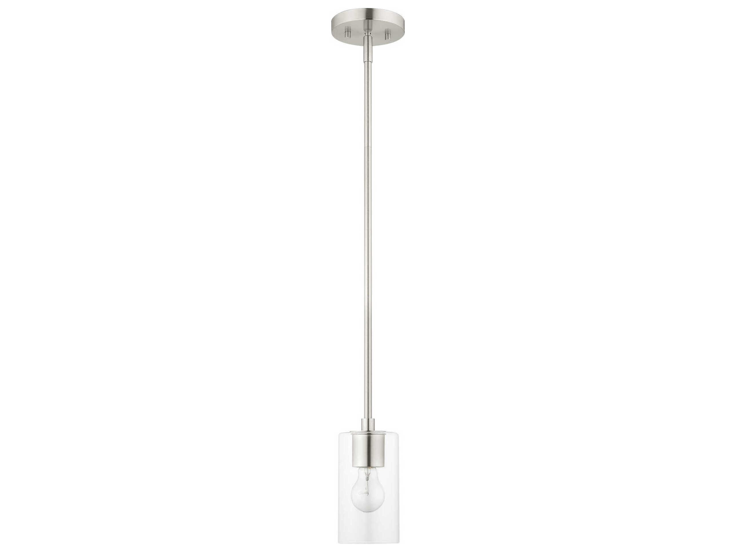 Livex Lighting Zurich 1-Light Brushed Nickel Glass Cylinder Geometric Mini Pendant
