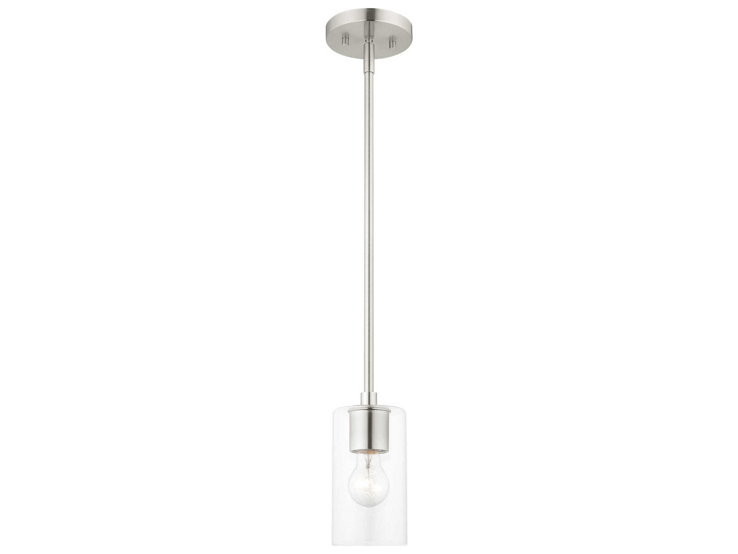 Livex Lighting Zurich 1-Light Brushed Nickel Glass Cylinder Geometric Mini Pendant