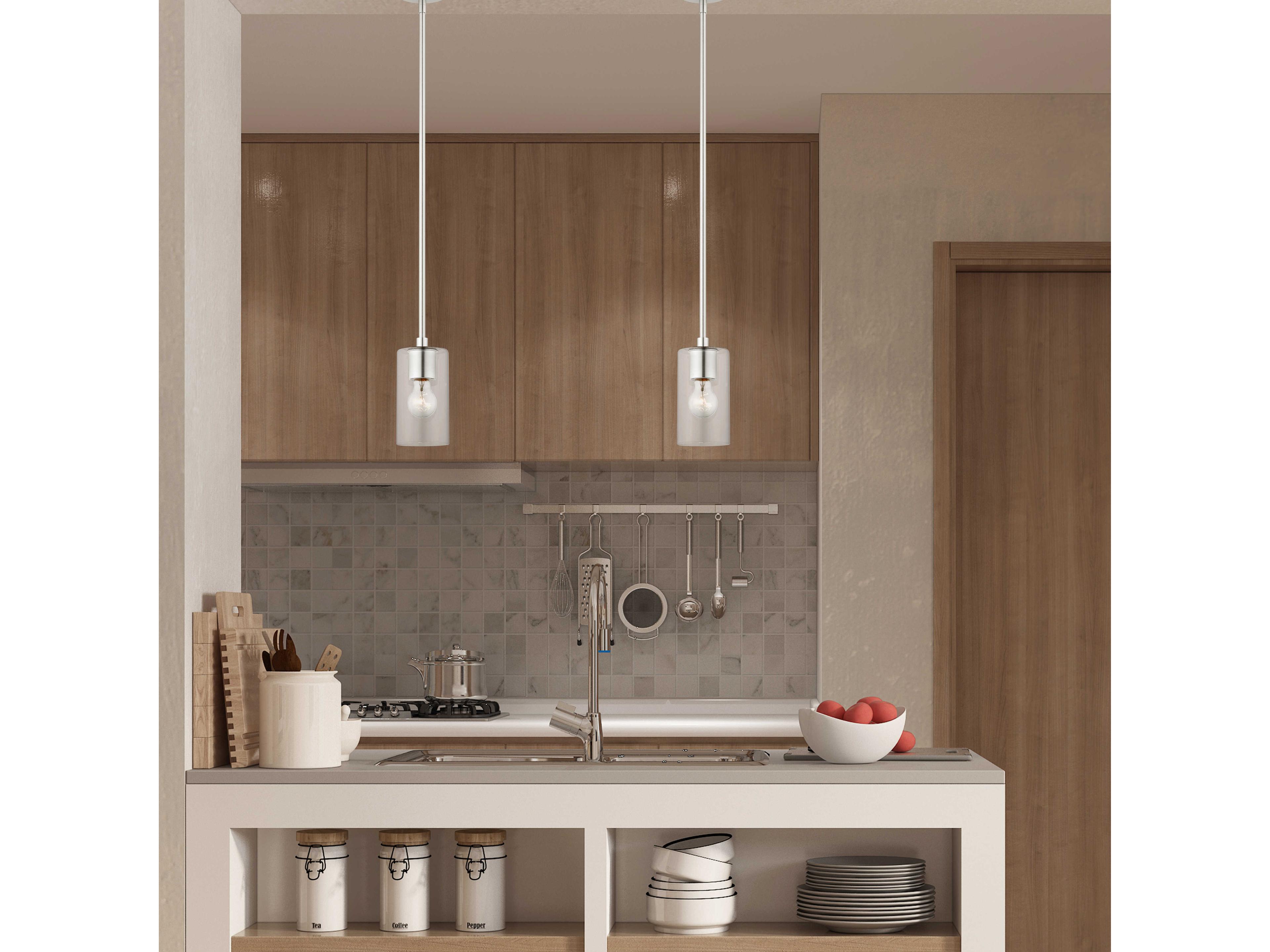 Livex Lighting Zurich 1-Light Brushed Nickel Glass Cylinder Geometric Mini Pendant