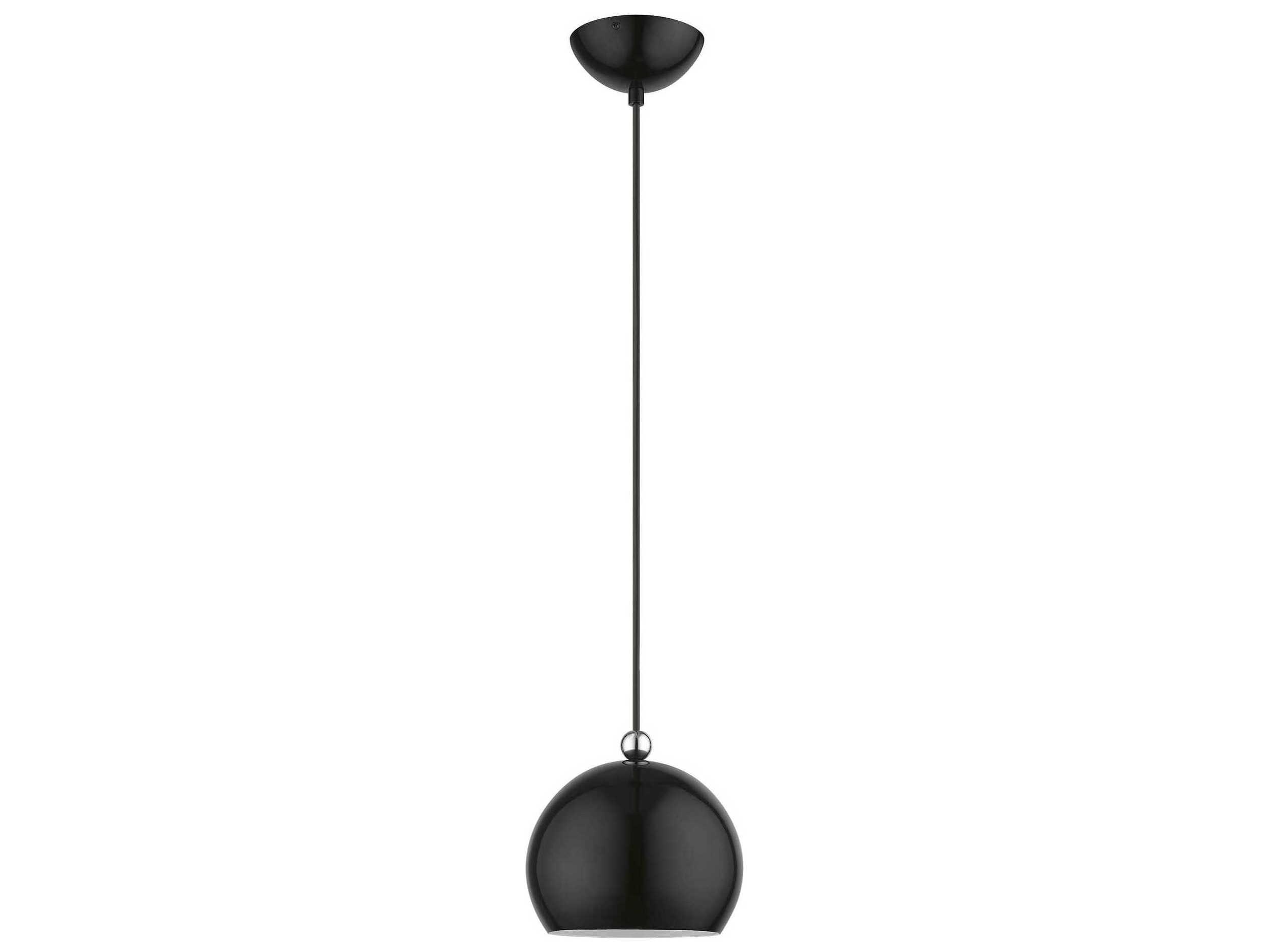 Livex Lighting Stockton 1-Light Shiny Black Polished Chrome Dome Mini Pendant