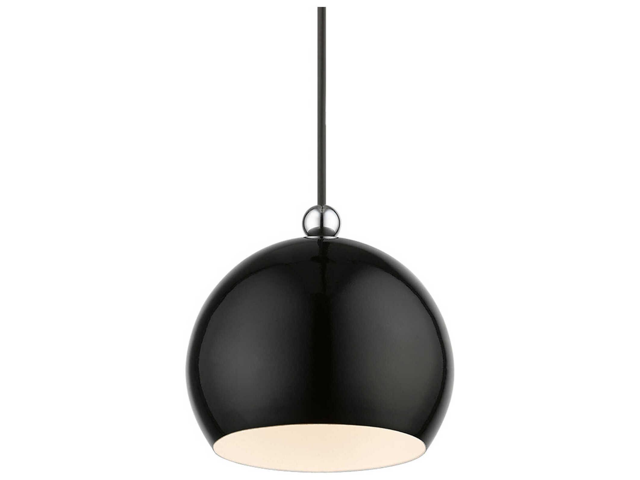 Livex Lighting Stockton 1-Light Shiny Black Polished Chrome Dome Mini Pendant