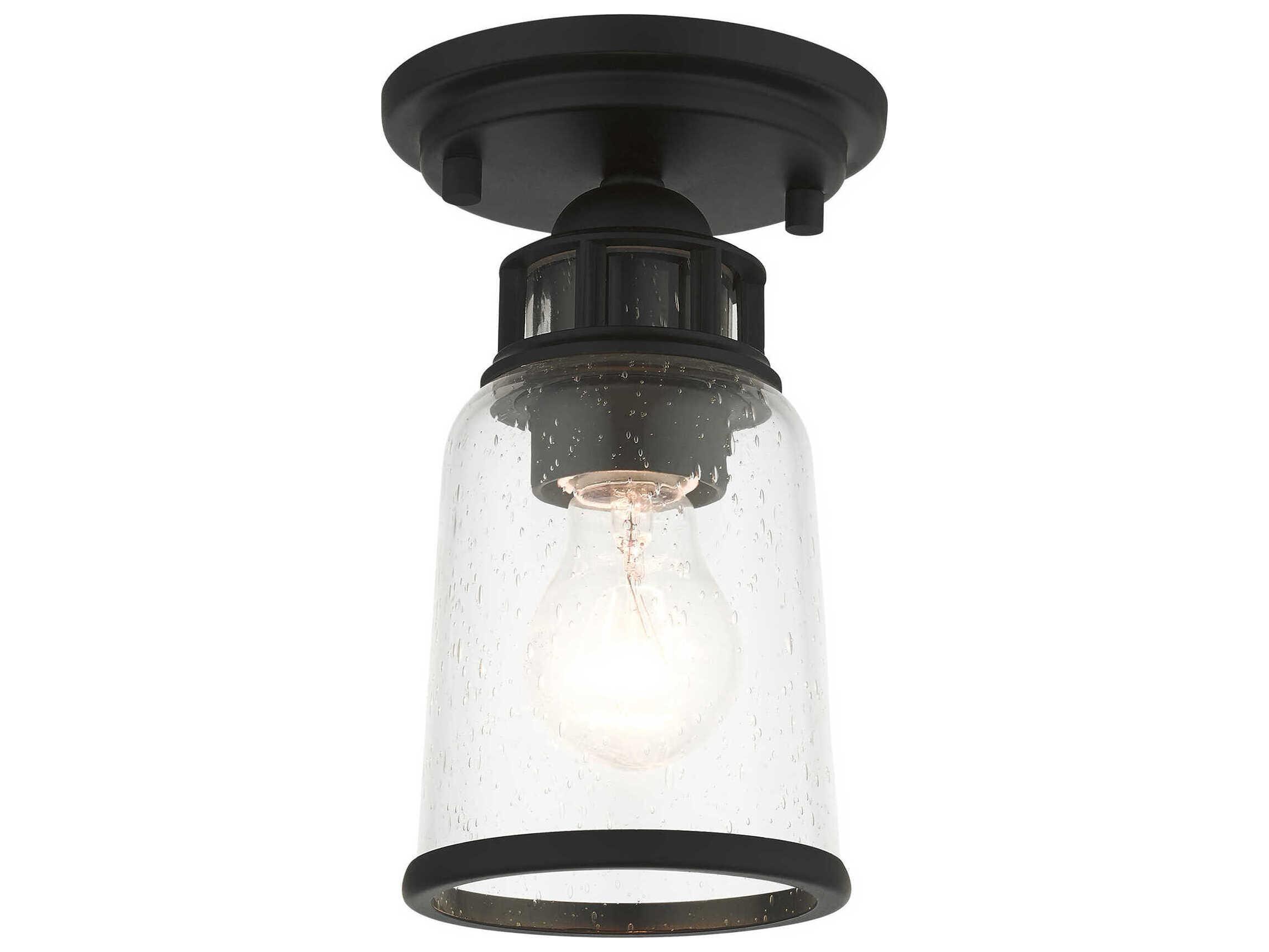 Livex Lighting Lawrenceville 1-Light Black Clear Glass Bell Semi Flush Mount