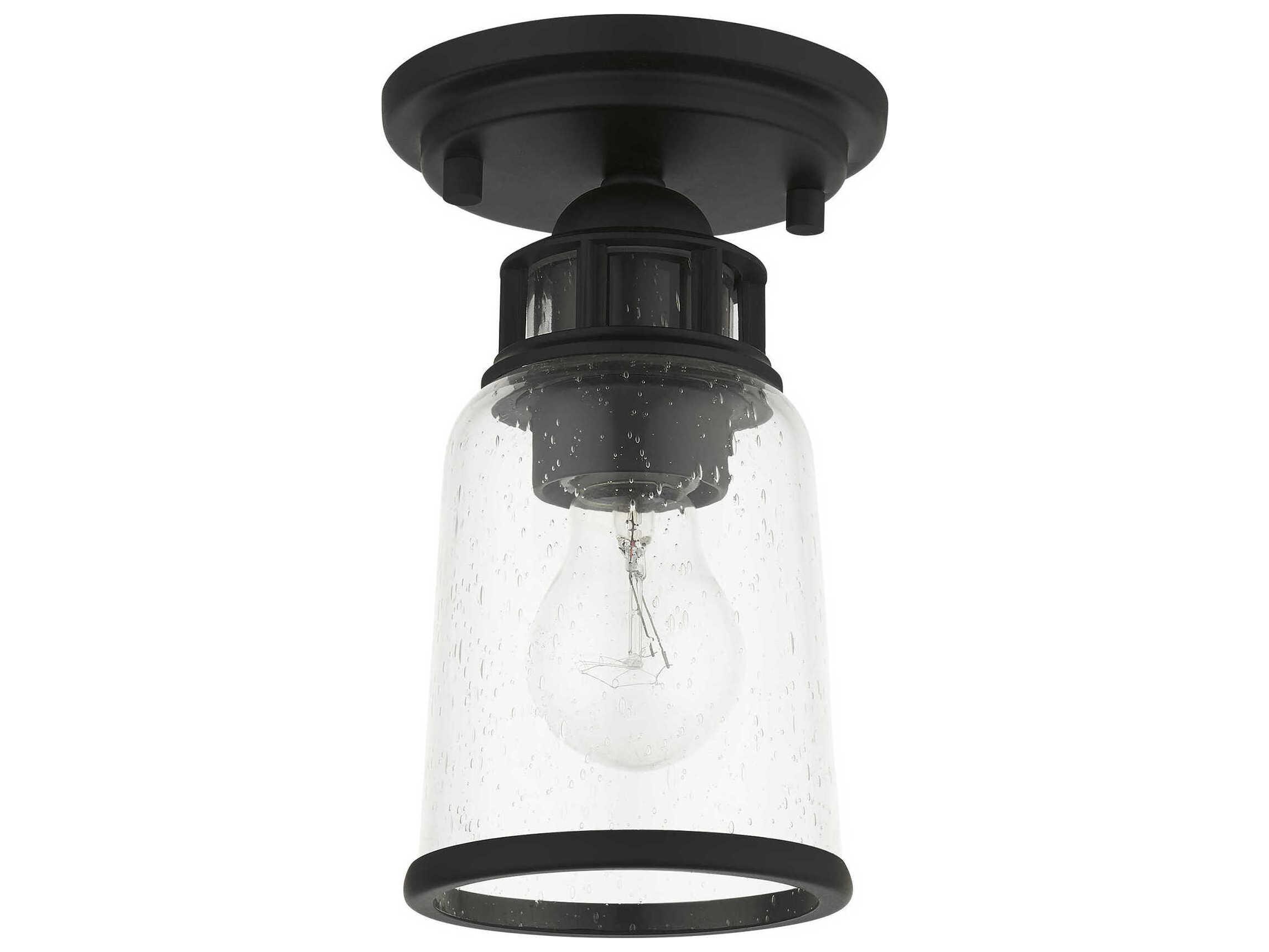 Livex Lighting Lawrenceville 1-Light Black Clear Glass Bell Semi Flush Mount