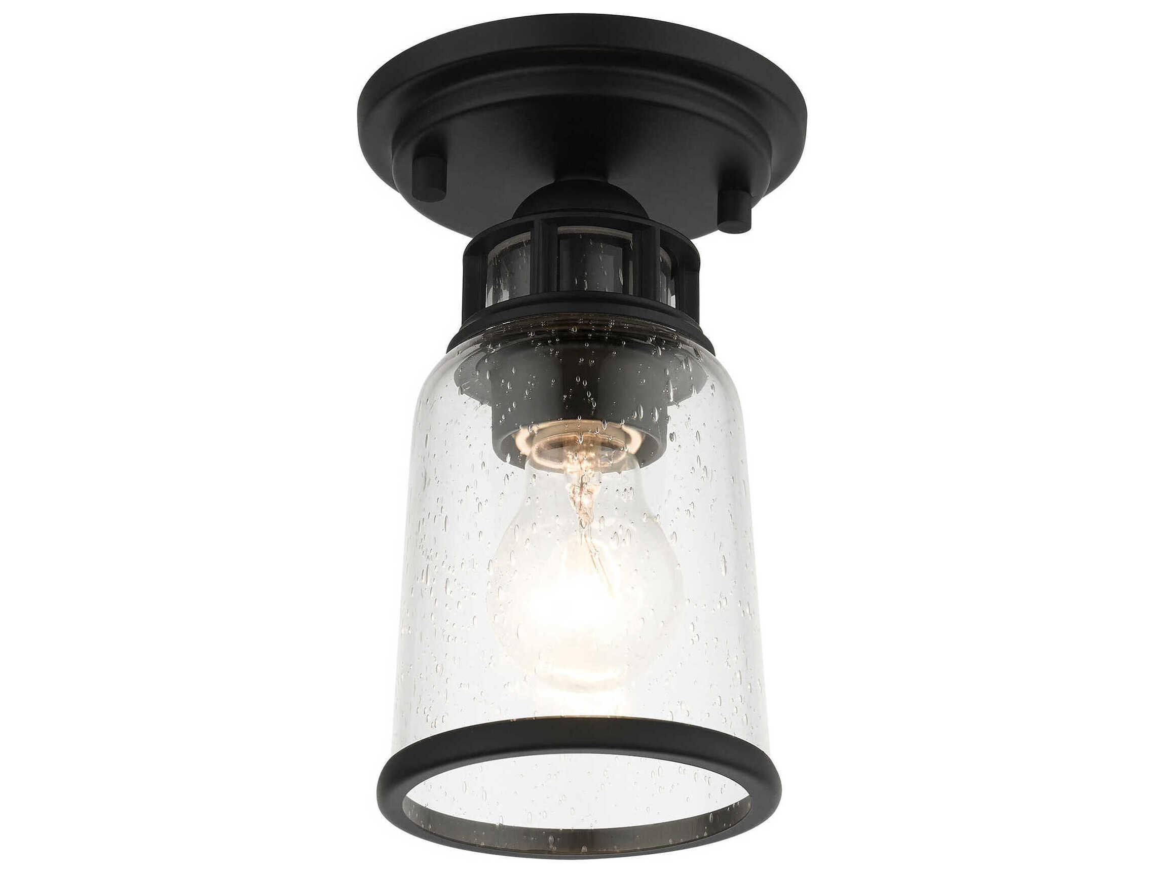 Livex Lighting Lawrenceville 1-Light Black Clear Glass Bell Semi Flush Mount