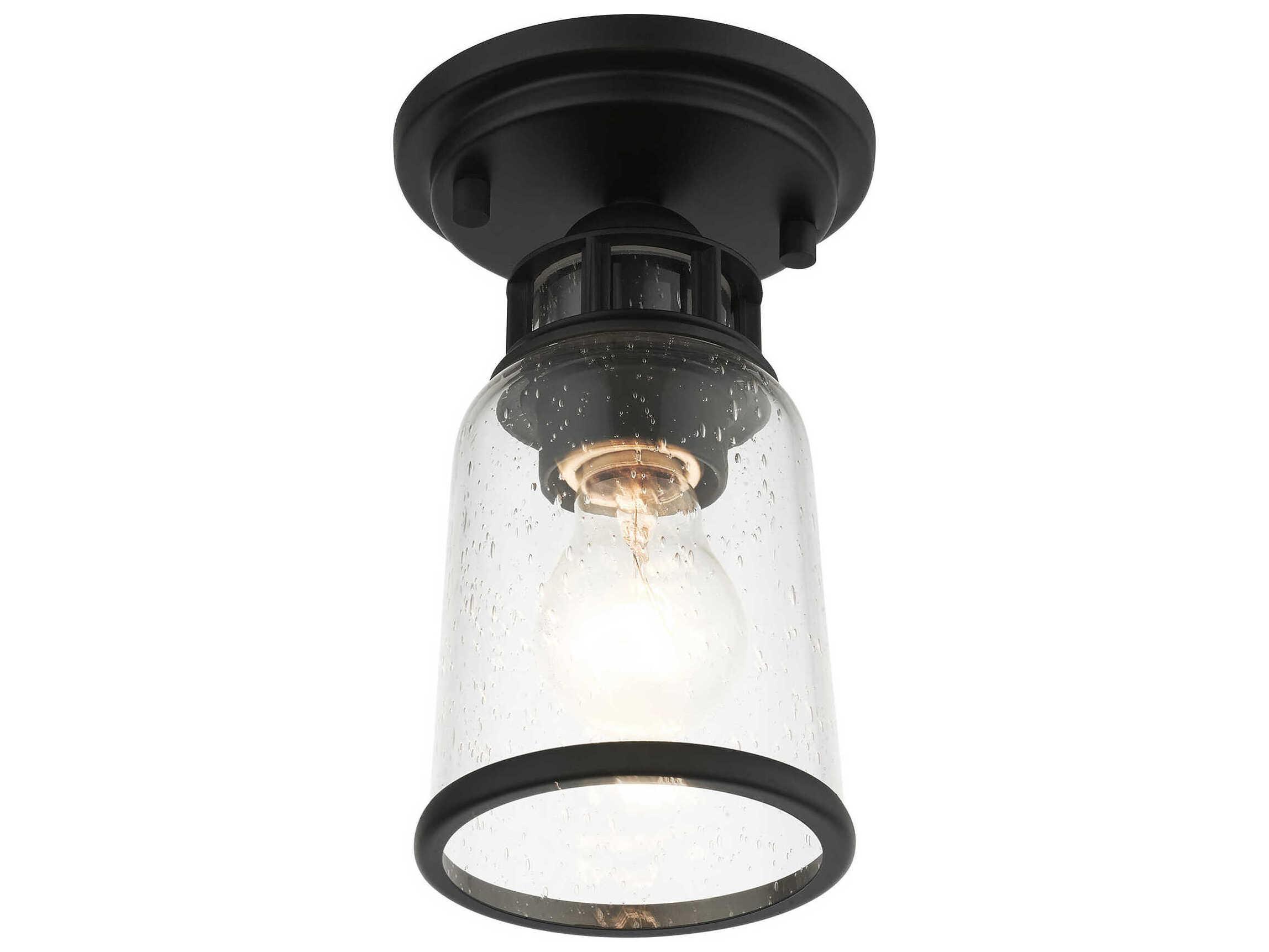 Livex Lighting Lawrenceville 1-Light Black Clear Glass Bell Semi Flush Mount