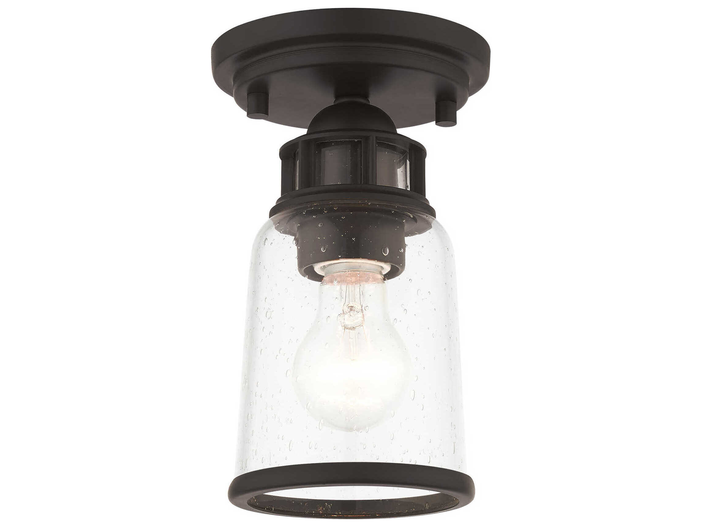 Livex Lighting Lawrenceville 1-Light Bronze Clear Glass Bell Semi Flush Mount