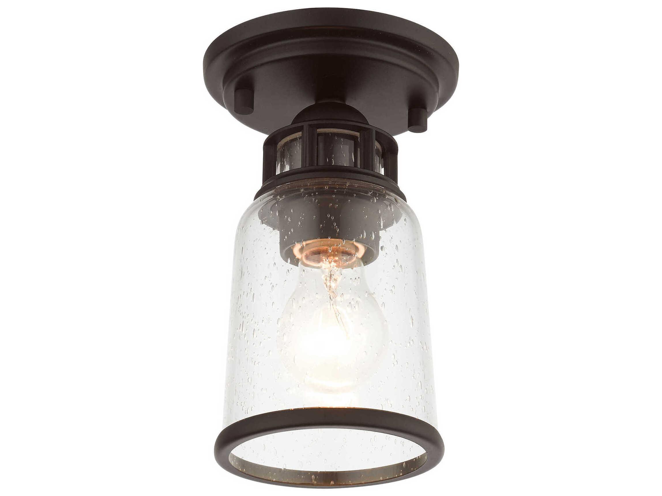 Livex Lighting Lawrenceville 1-Light Bronze Clear Glass Bell Semi Flush Mount