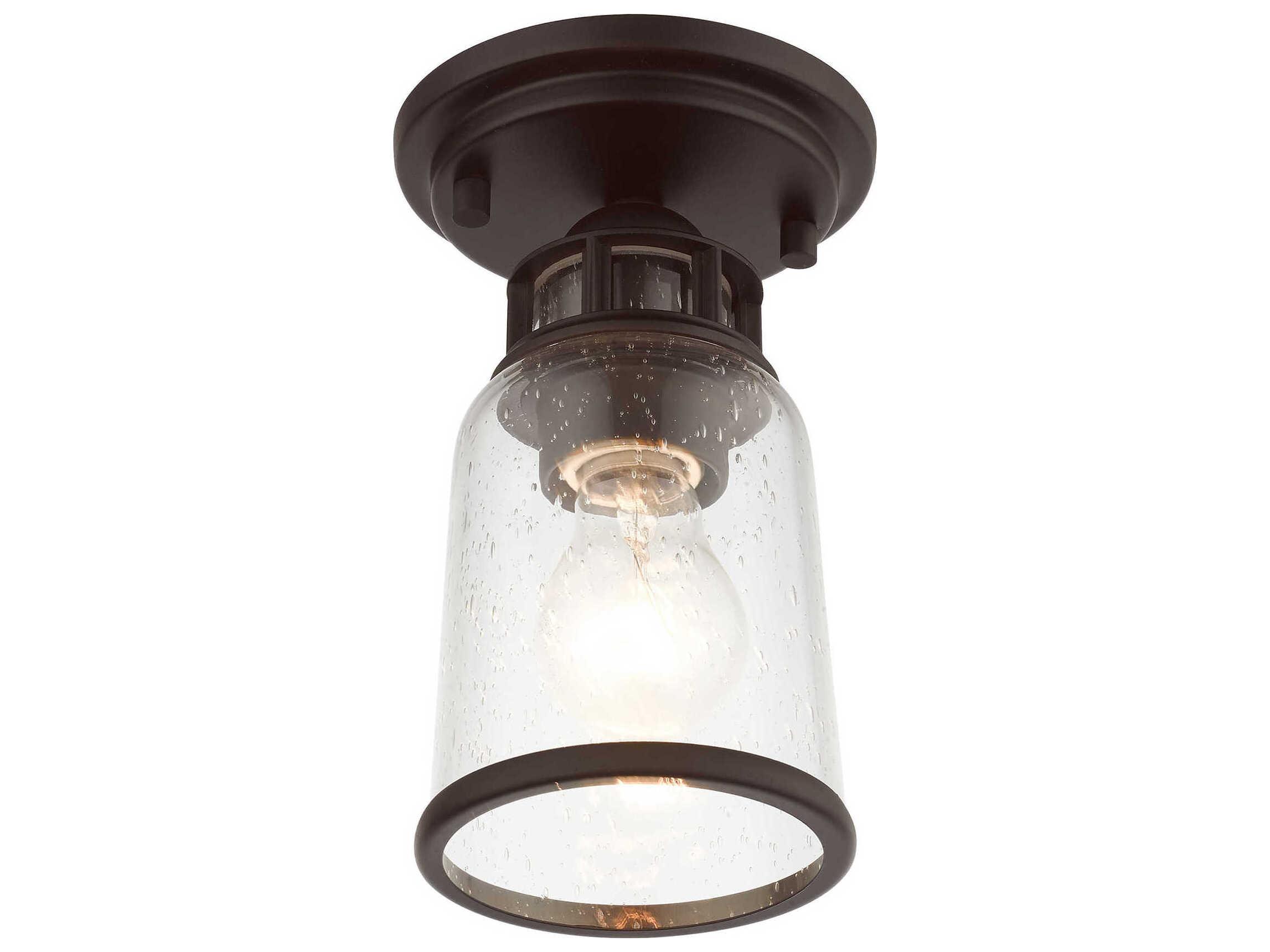Livex Lighting Lawrenceville 1-Light Bronze Clear Glass Bell Semi Flush Mount