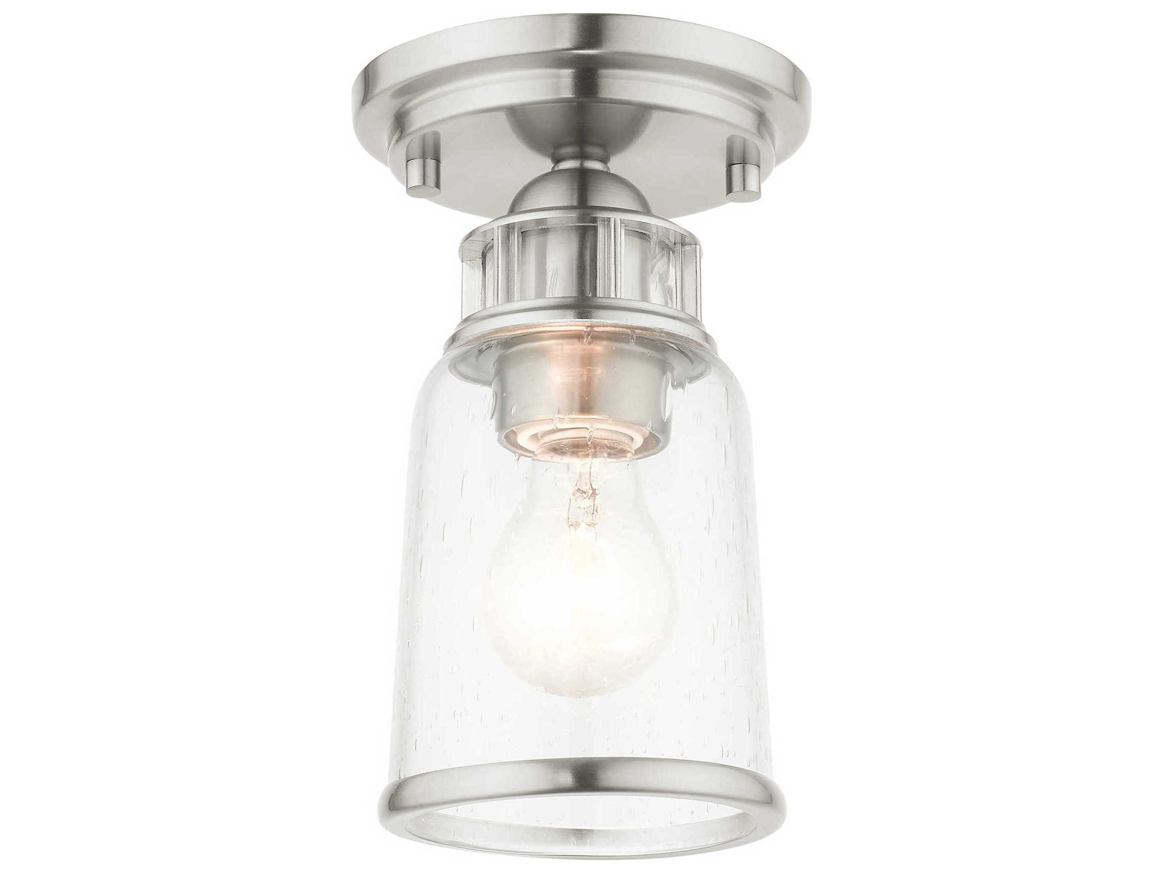 Livex Lighting Lawrenceville 1-Light Brushed Nickel Clear Glass Bell Semi Flush Mount