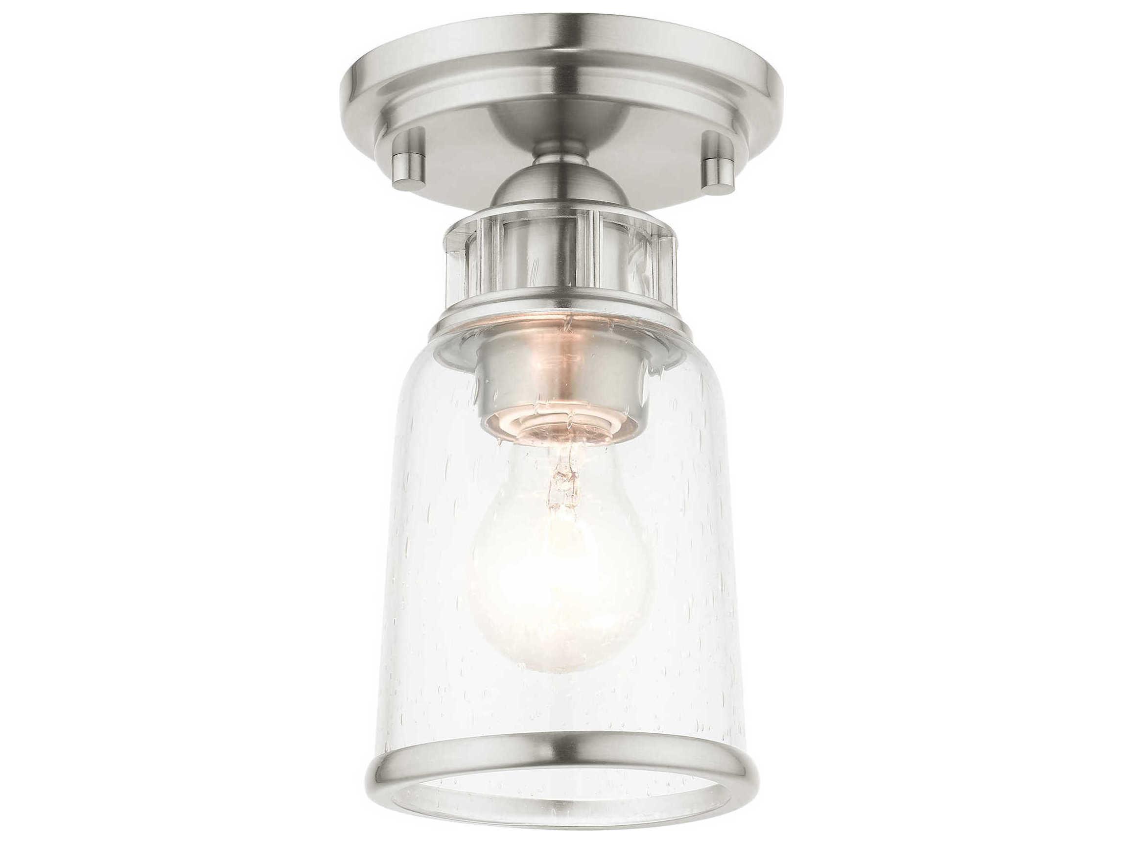 Livex Lighting Lawrenceville 1-Light Brushed Nickel Clear Glass Bell Semi Flush Mount