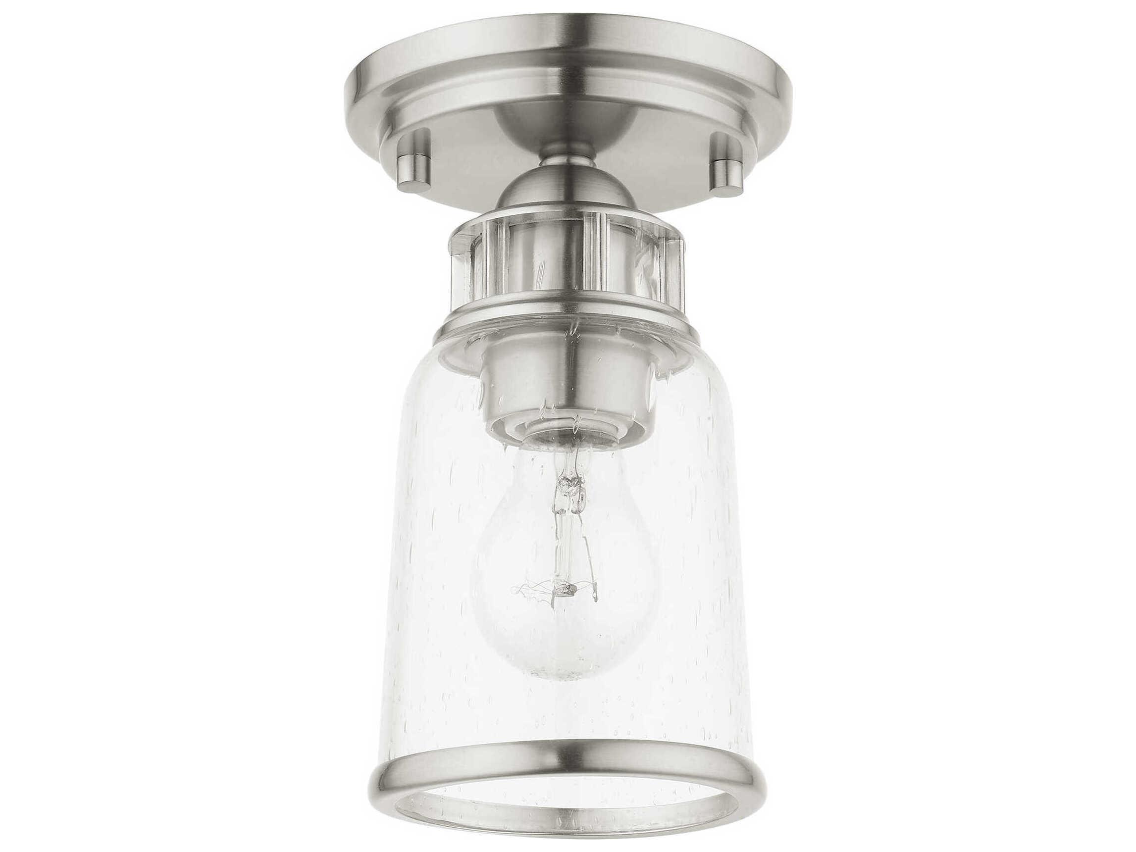 Livex Lighting Lawrenceville 1-Light Brushed Nickel Clear Glass Bell Semi Flush Mount