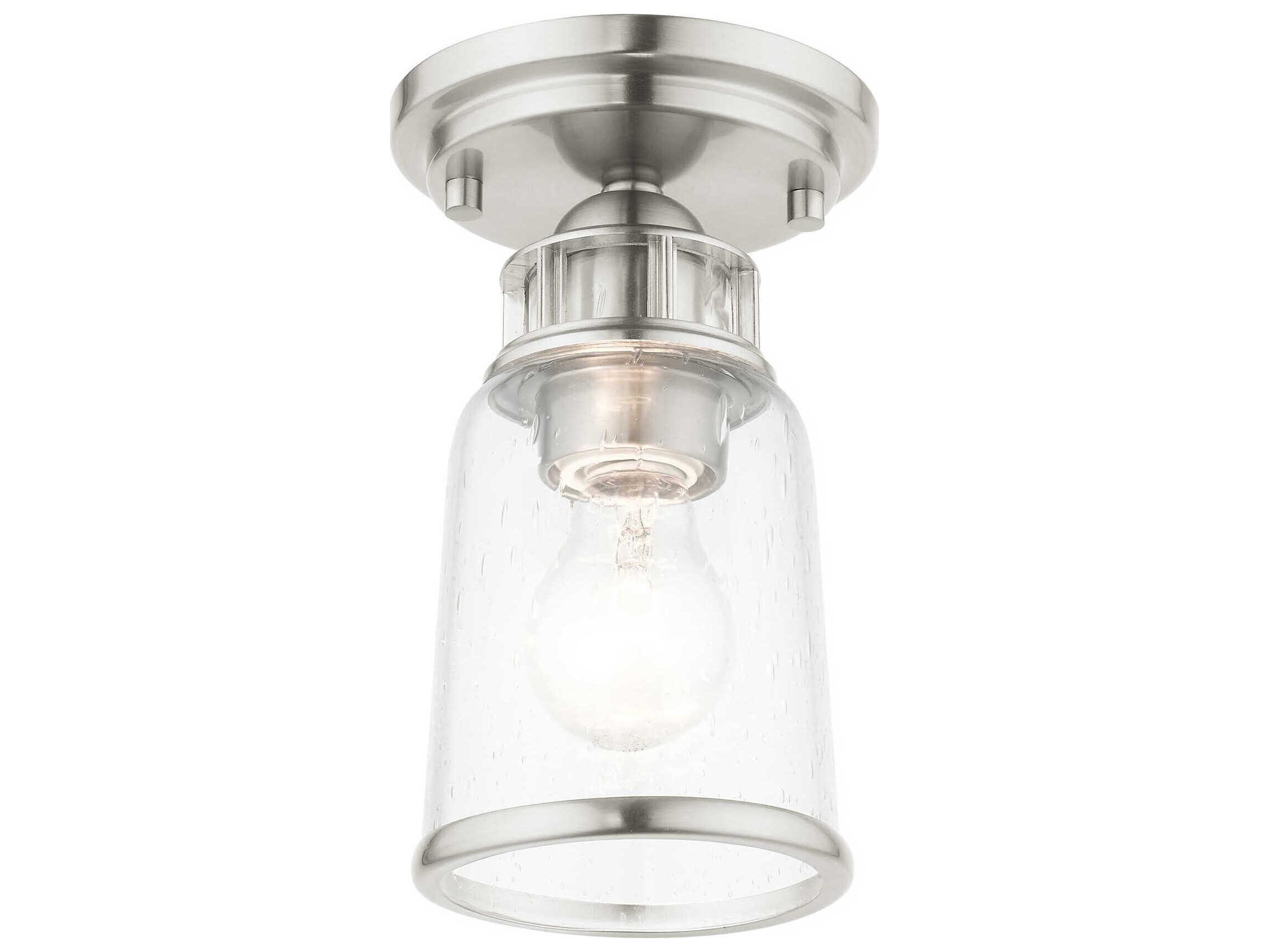 Livex Lighting Lawrenceville 1-Light Brushed Nickel Clear Glass Bell Semi Flush Mount