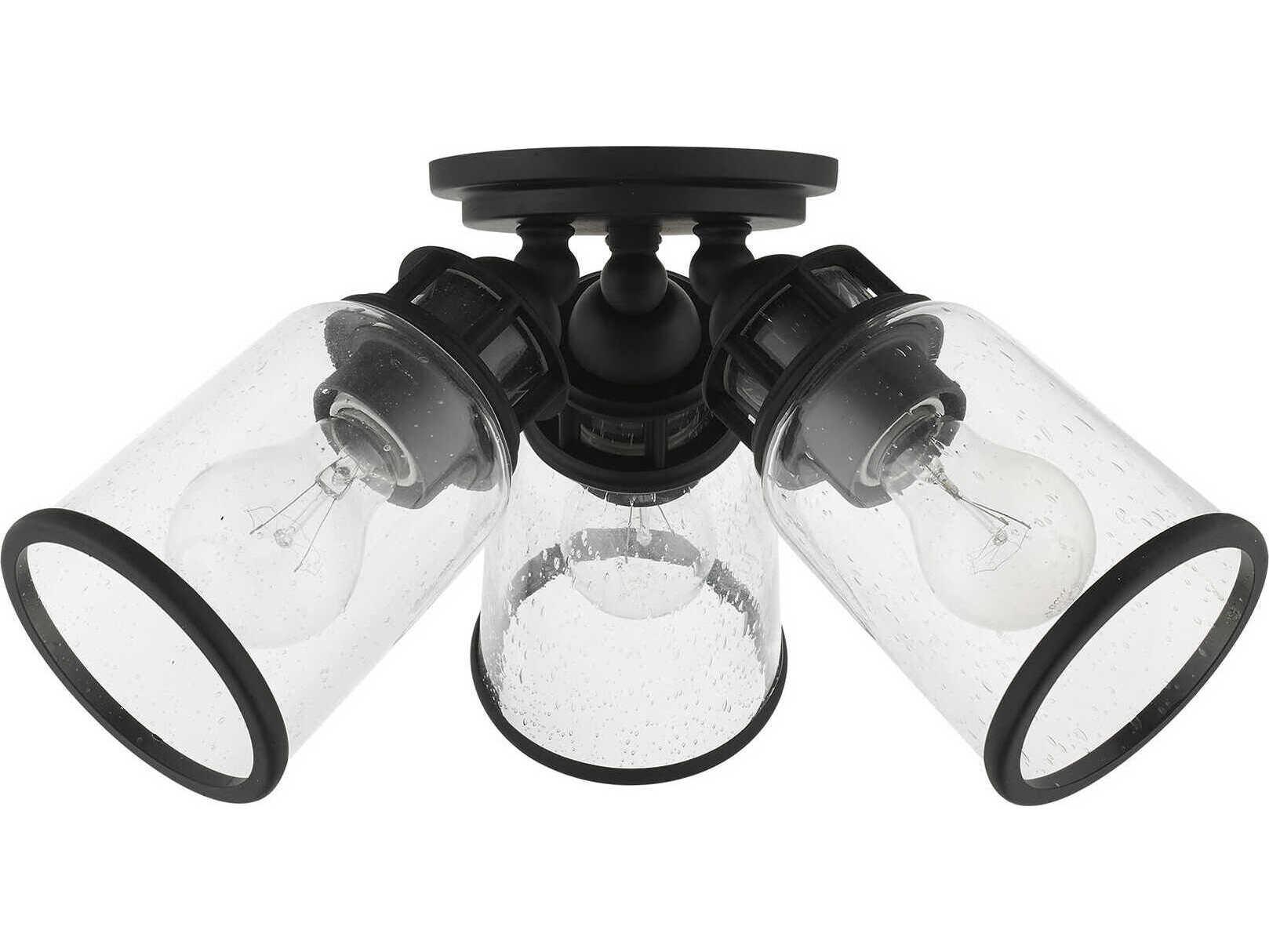 Livex Lighting Lawrenceville 3-Light Black Clear Glass Bell Semi Flush Mount