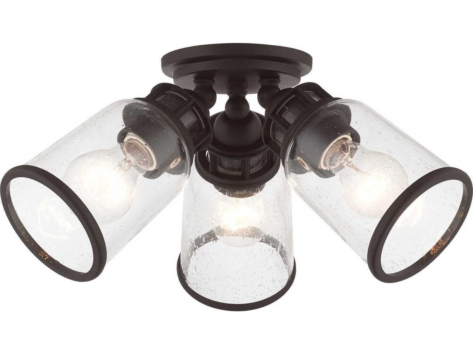 Livex Lighting Lawrenceville 3-Light Bronze Clear Glass Bell Semi Flush Mount
