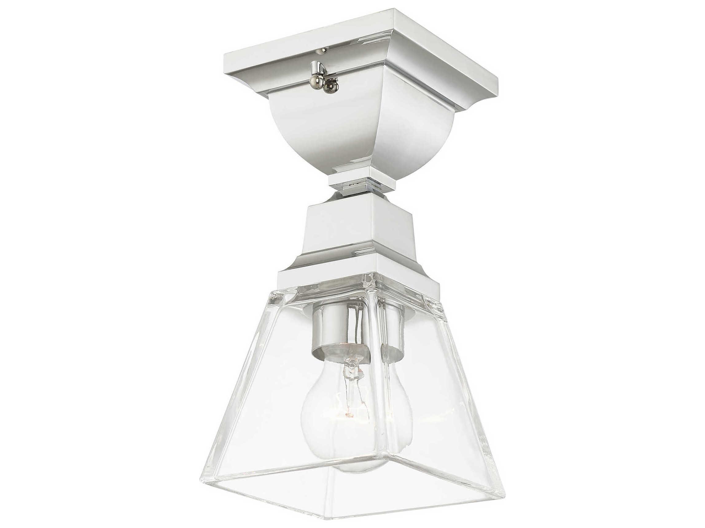 Livex Lighting Mission 1-Light Polished Chrome Glass Semi Flush Mount