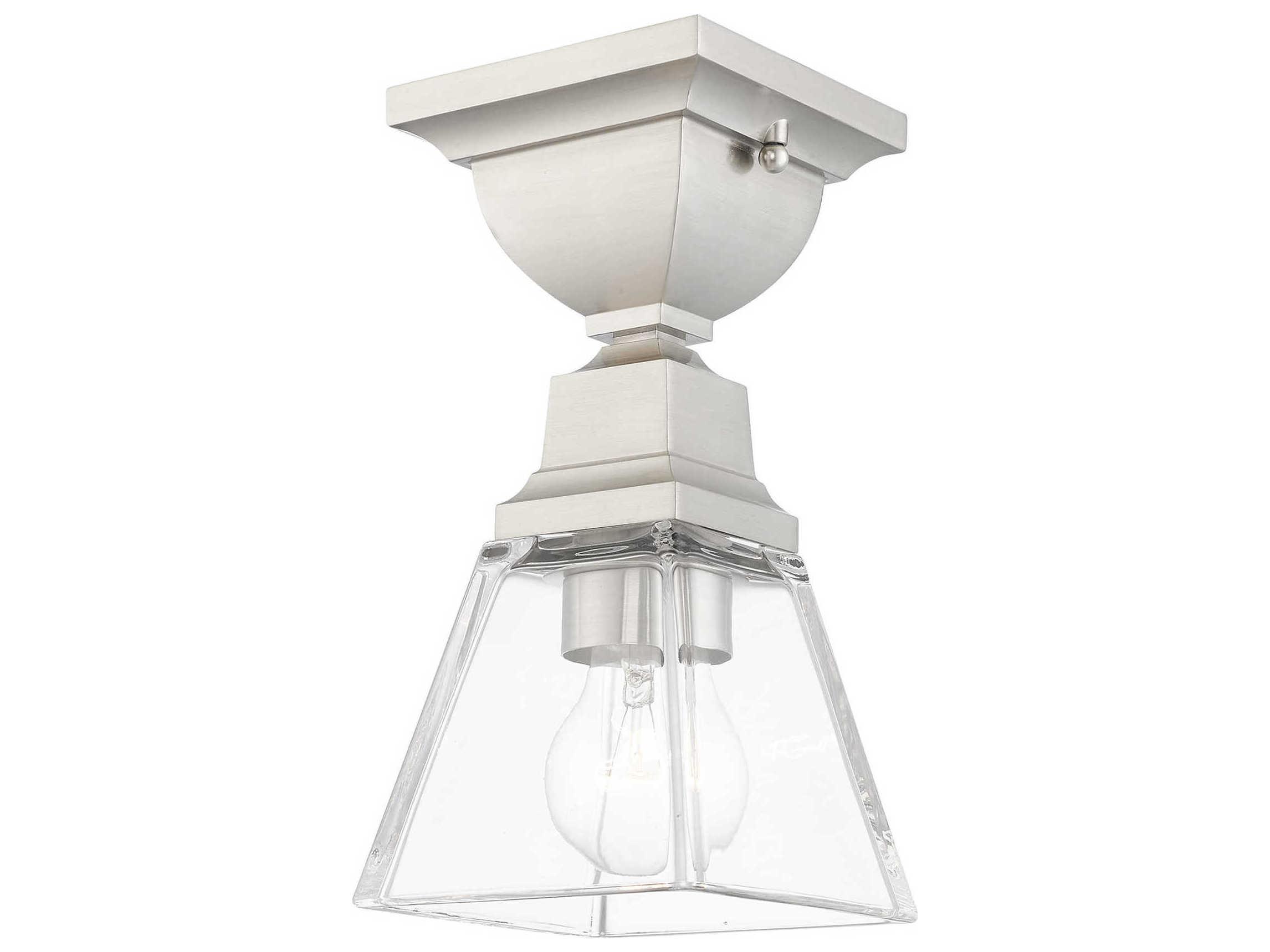 Livex Lighting Mission 1-Light Brushed Nickel Glass Semi Flush Mount