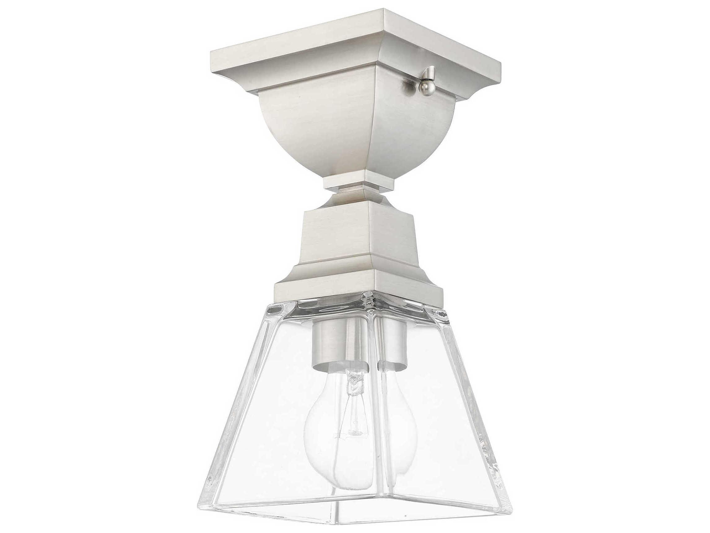 Livex Lighting Mission 1-Light Brushed Nickel Glass Semi Flush Mount