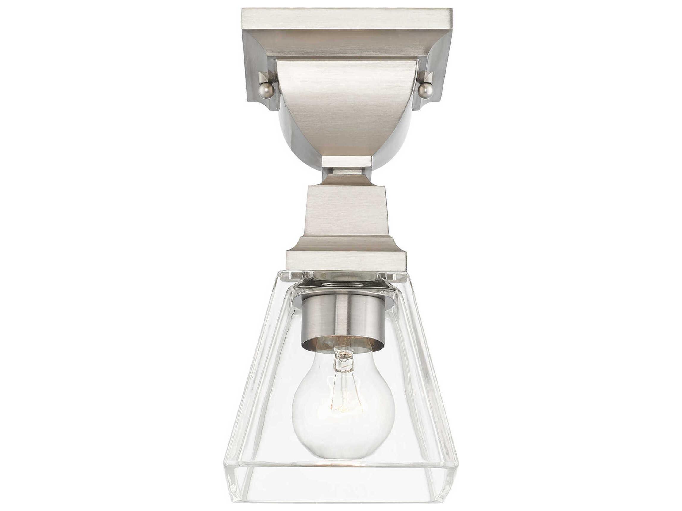 Livex Lighting Mission 1-Light Brushed Nickel Glass Semi Flush Mount